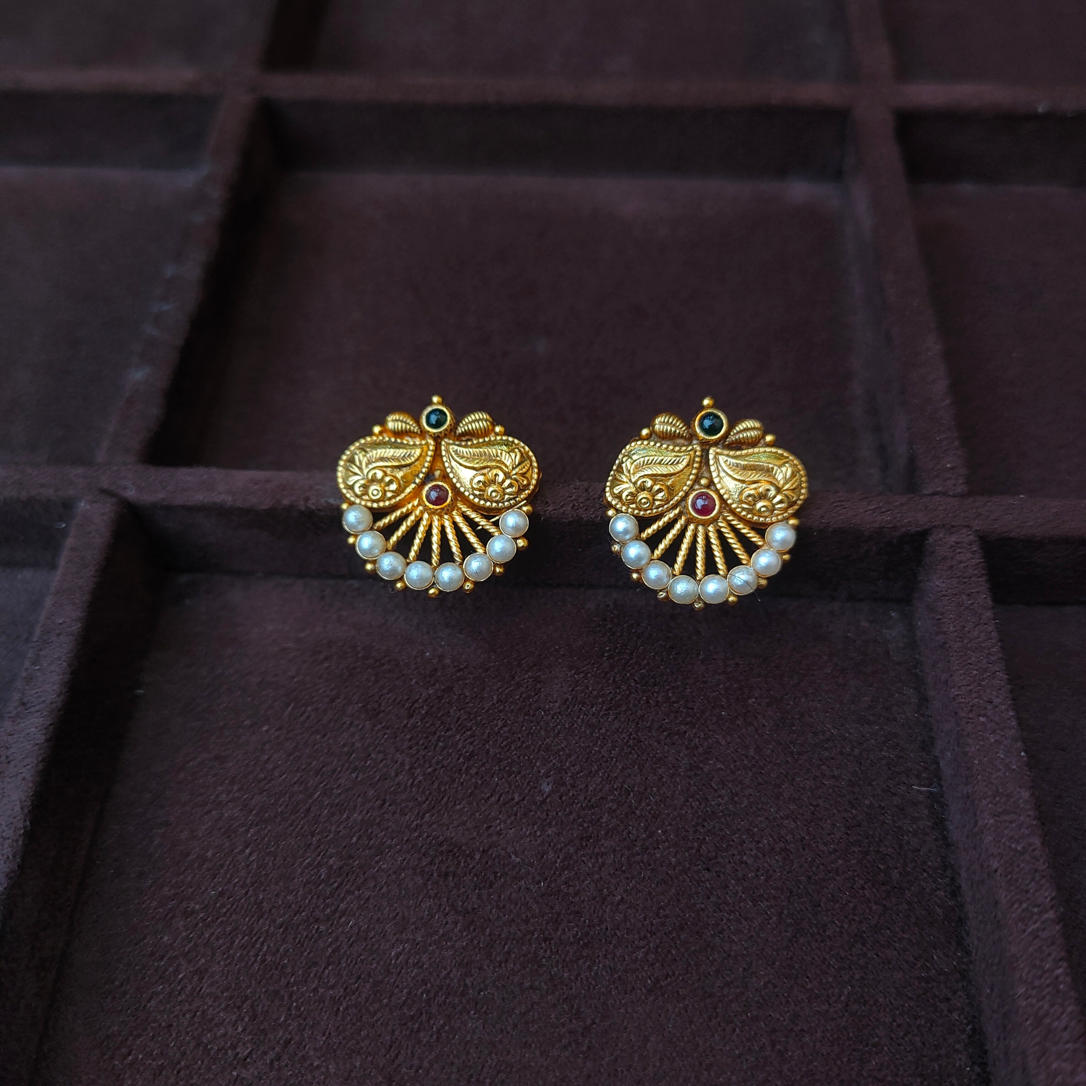 925 Silver Gold Plated Nakshi Ear stud -0171