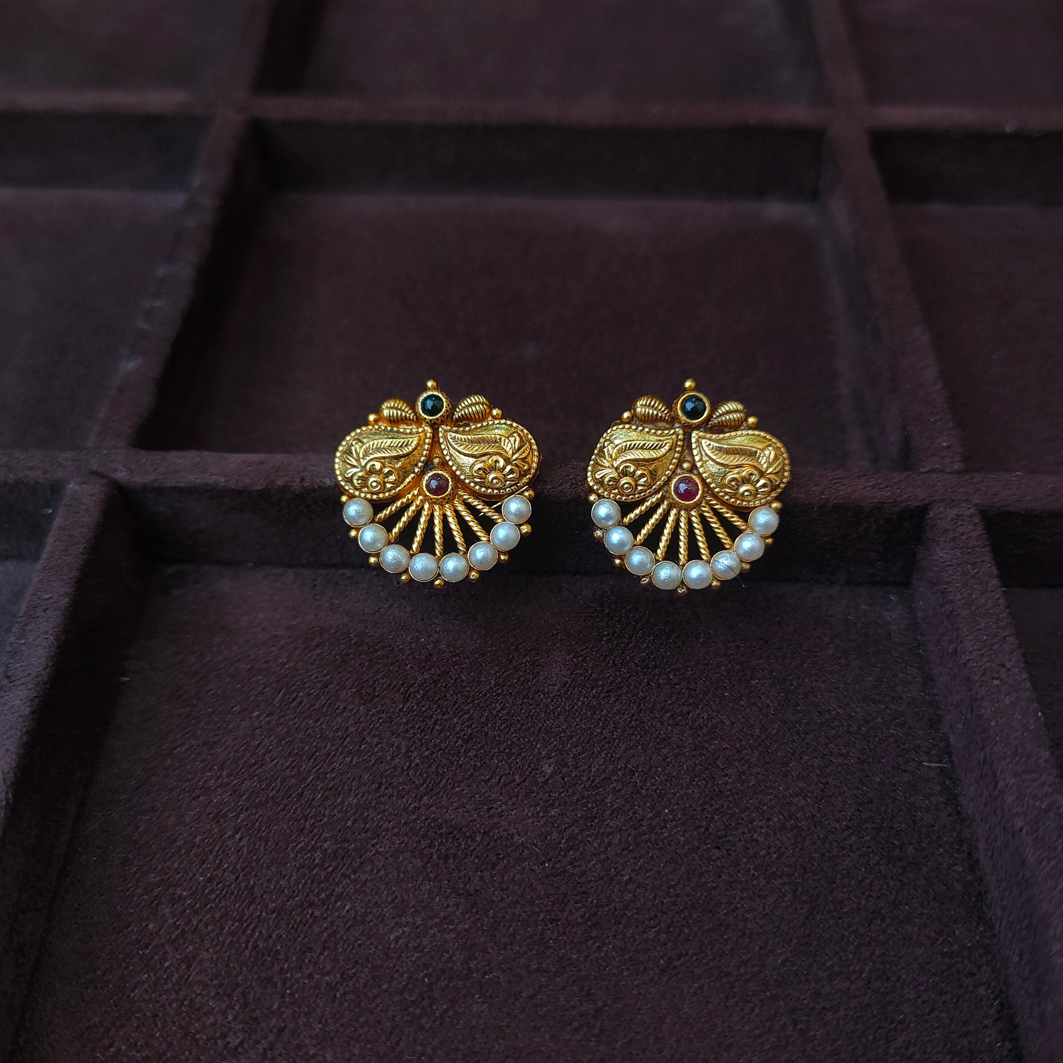 925 Silver Gold Plated Nakshi Ear stud -0171