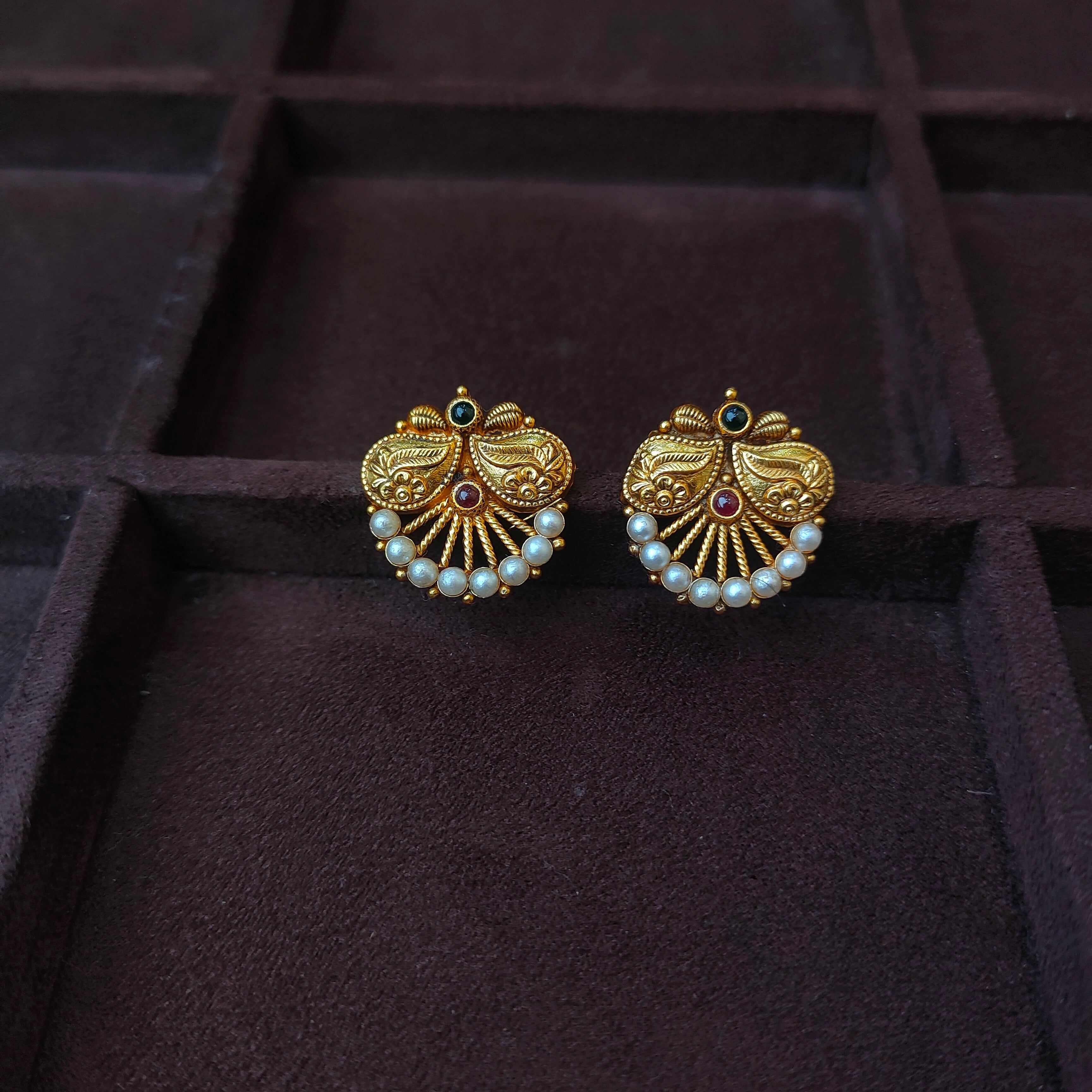 925 Silver Gold Plated Nakshi Ear stud -0171