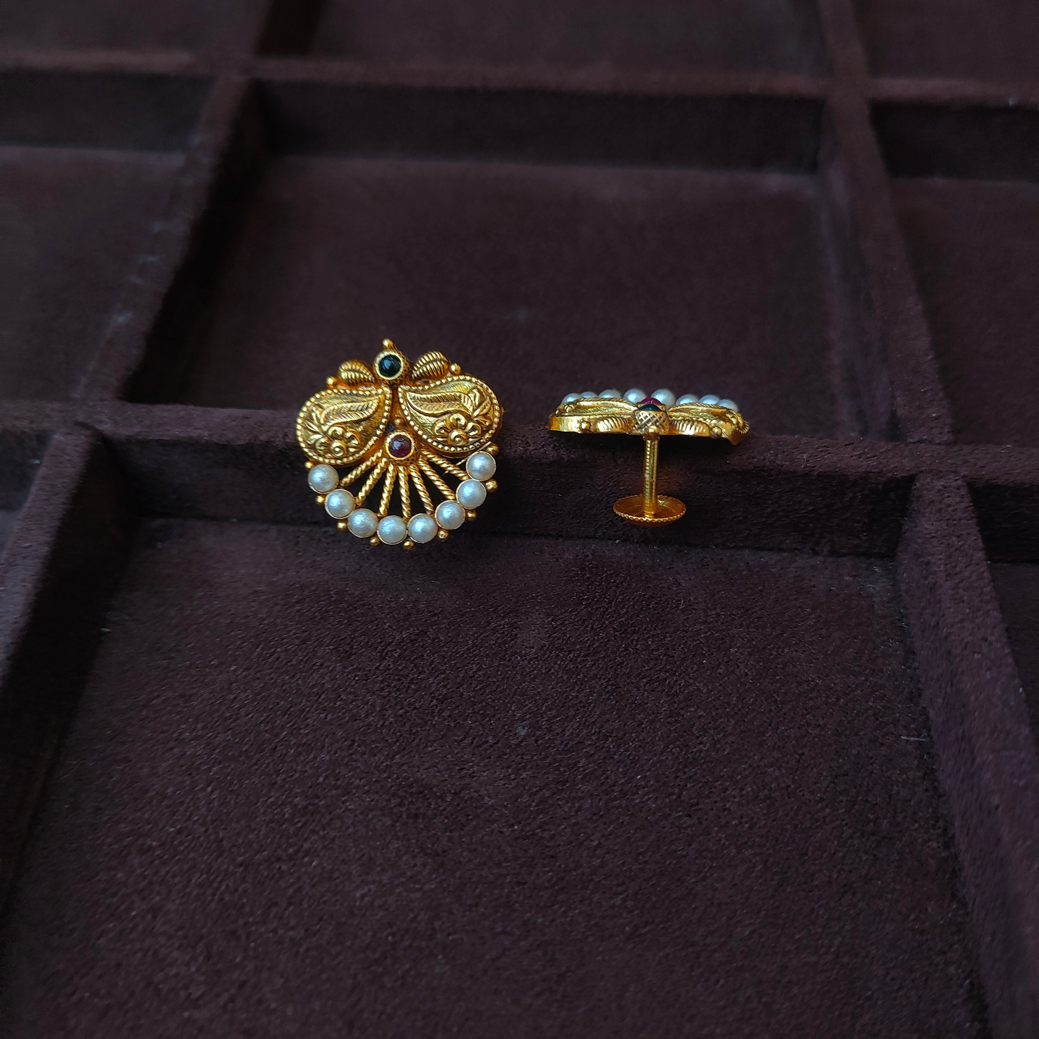 925 Silver Gold Plated Nakshi Ear stud -0171