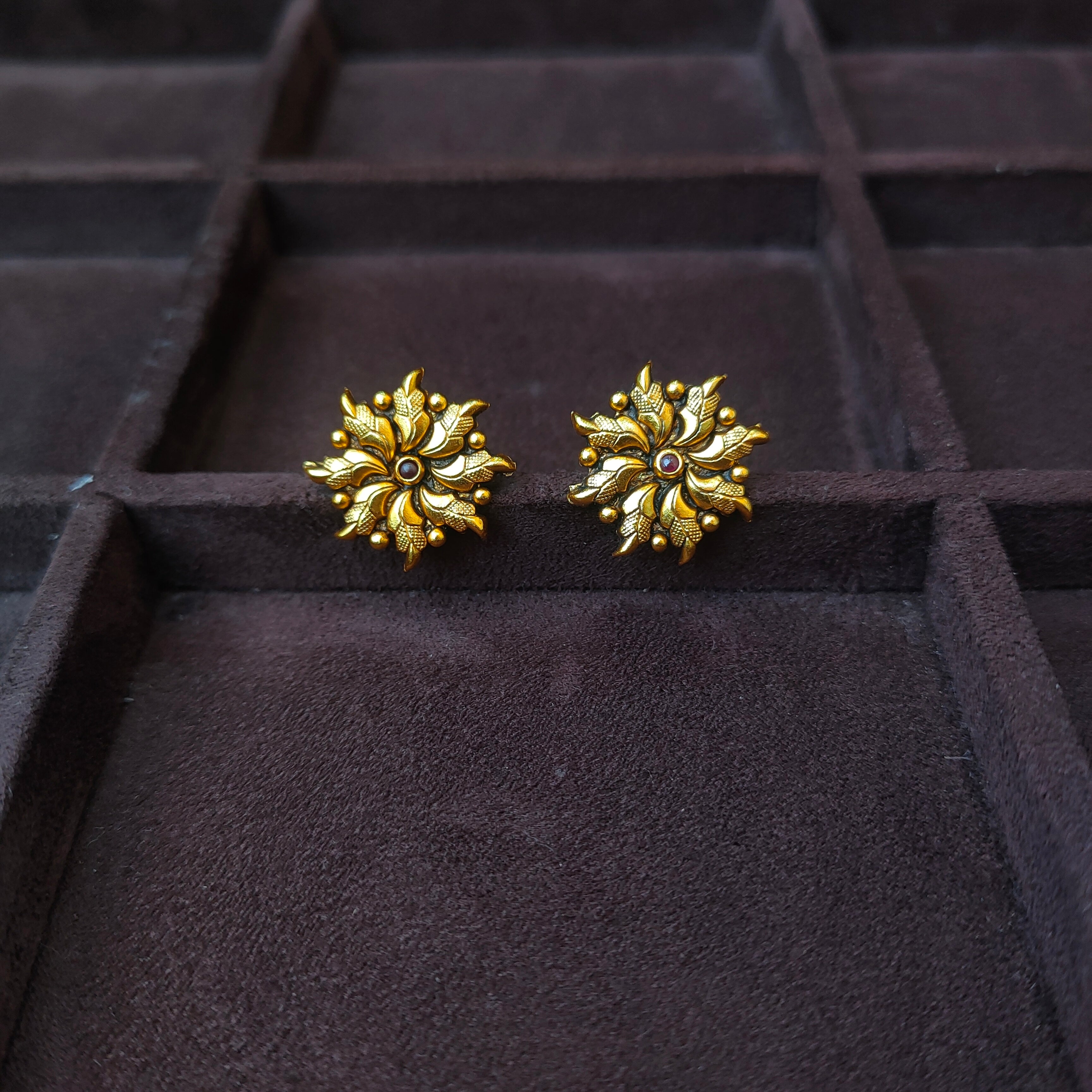 925 Silver Gold Plated Flower Earstud -0180