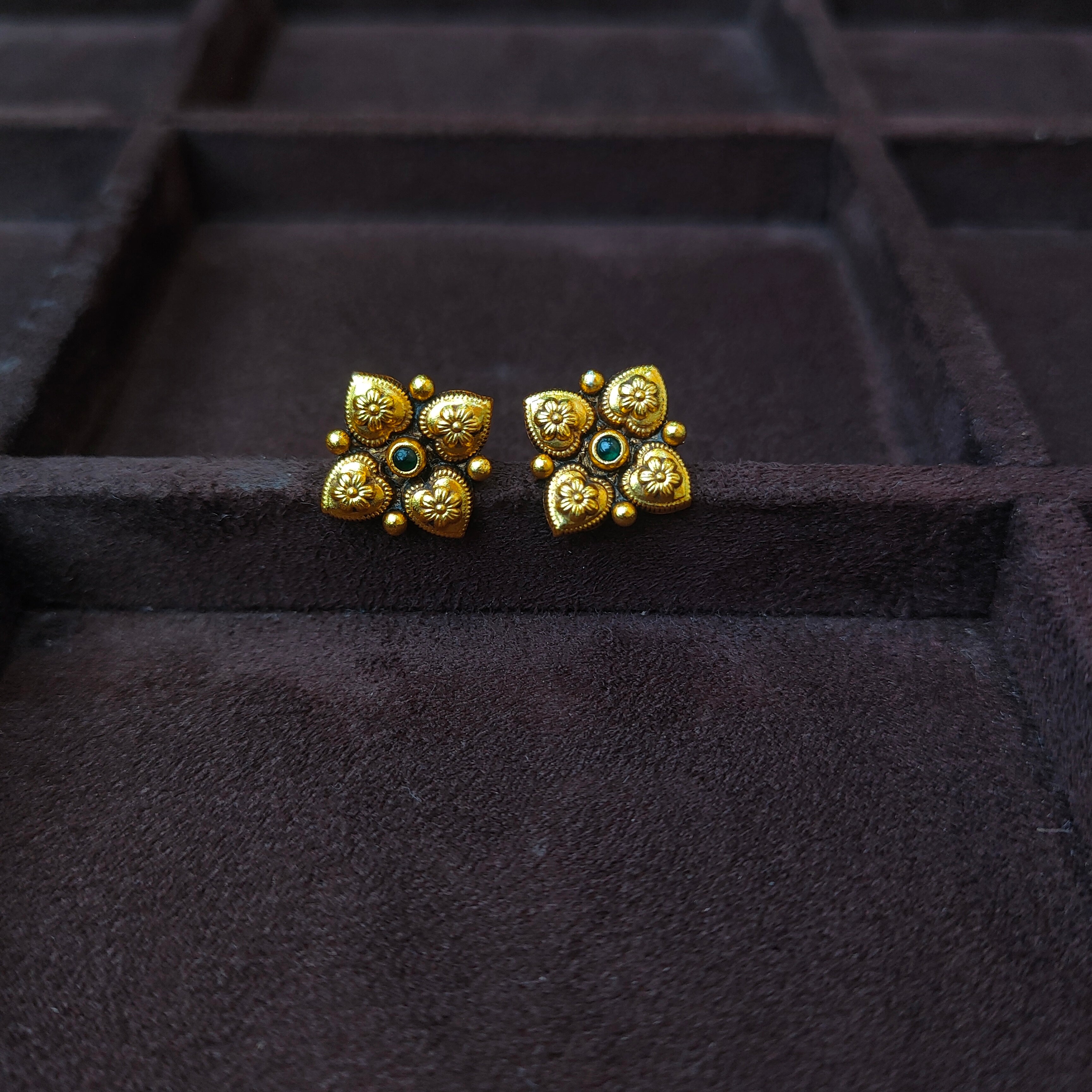 925 Silver Gold Plated Flower Earstud -0182