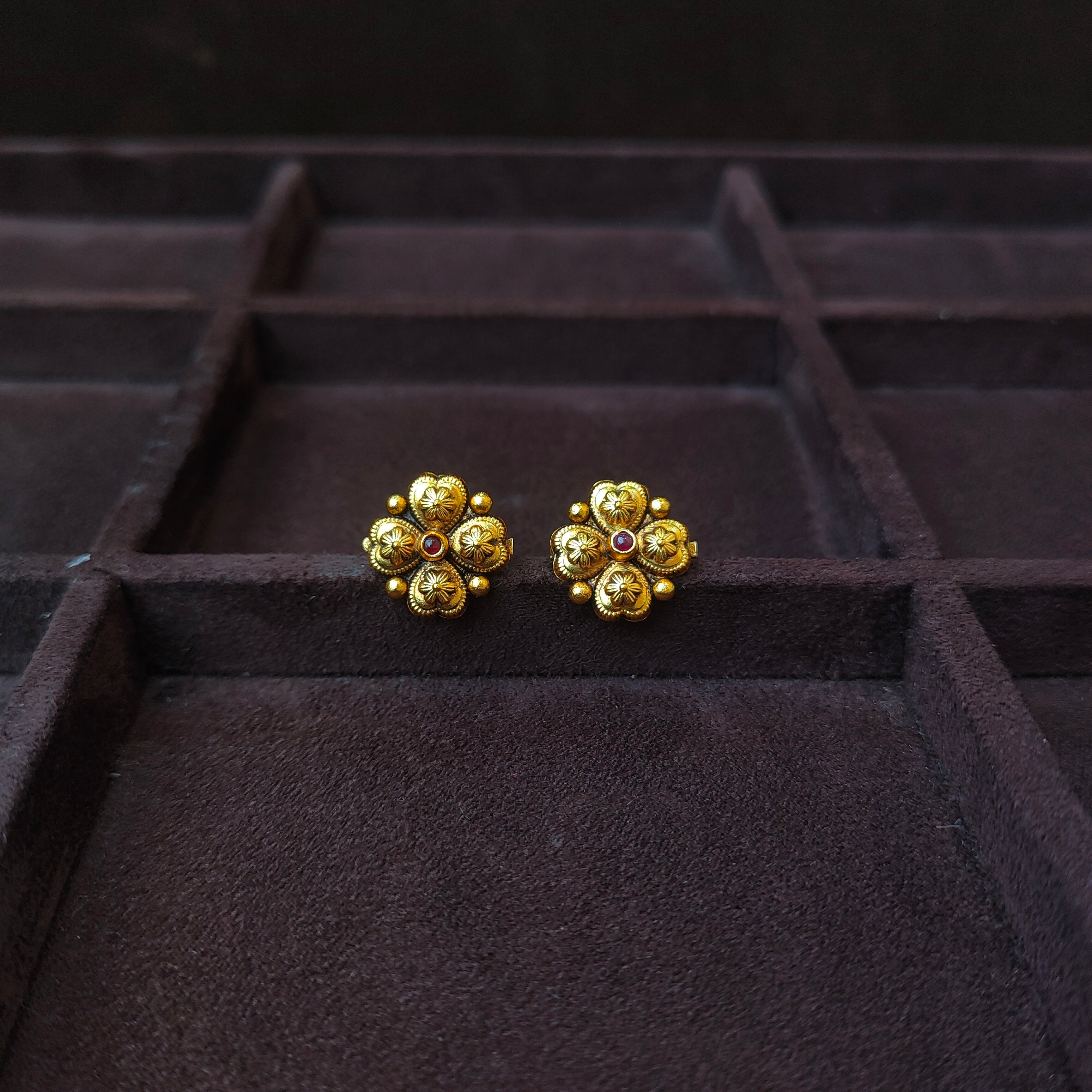 925 Silver Gold Plated Flower Earstud -0176