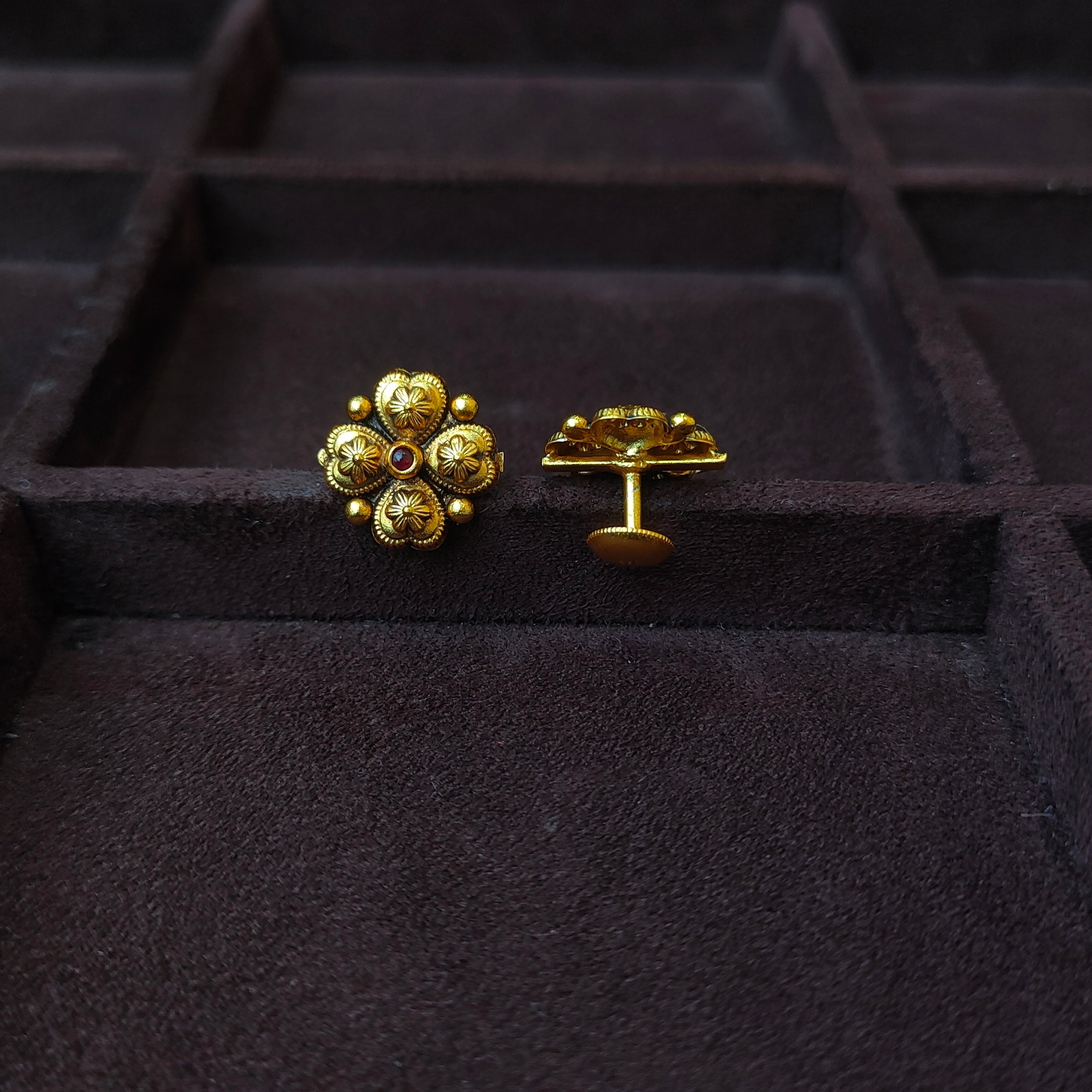 925 Silver Gold Plated Flower Earstud -0176