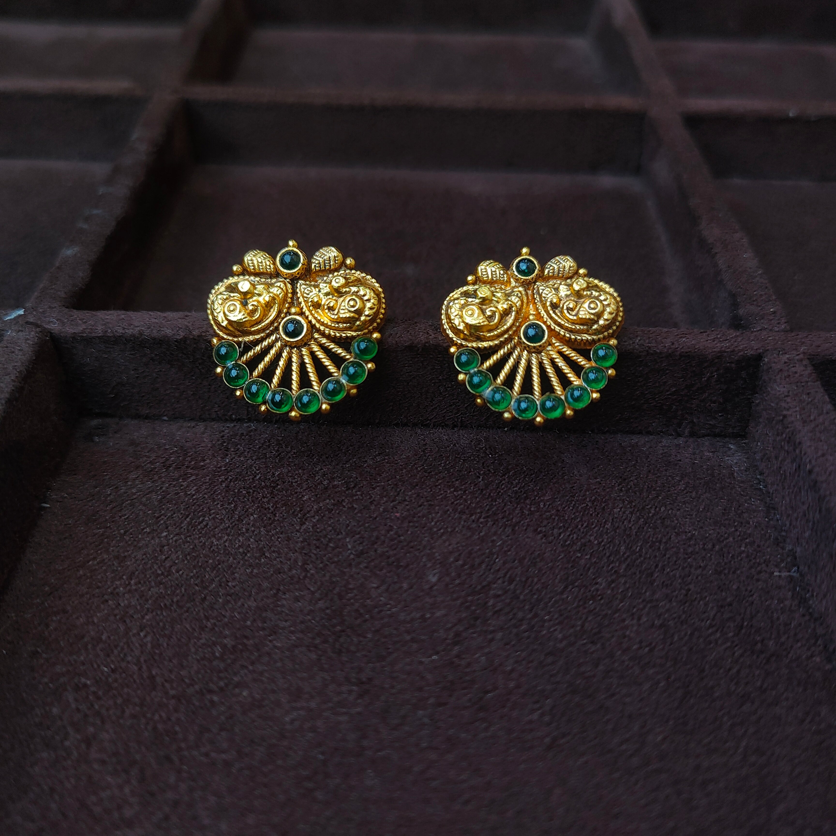 925 Silver Gold Plated Nakshi Ear stud -0173