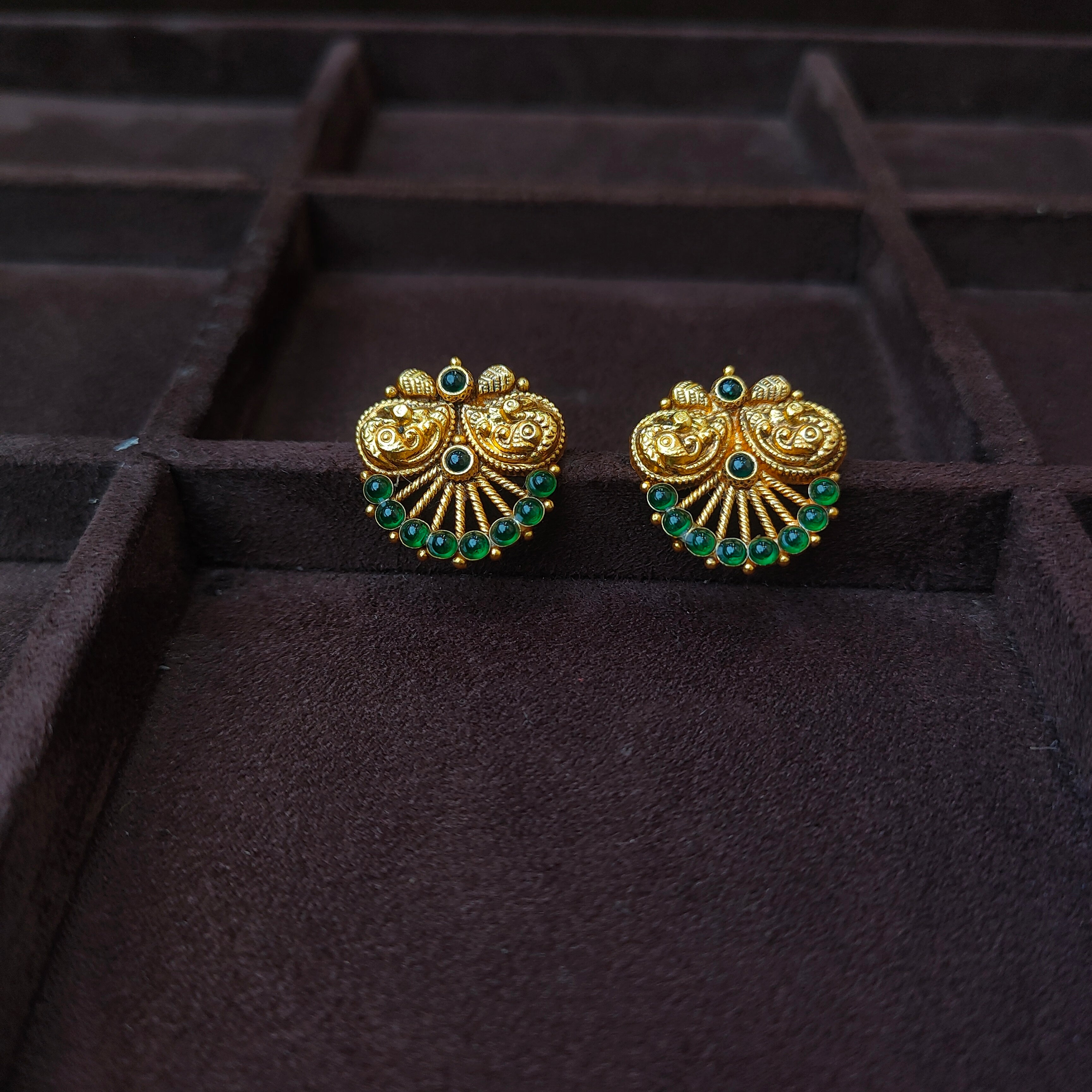 925 Silver Gold Plated Nakshi Ear stud -0173