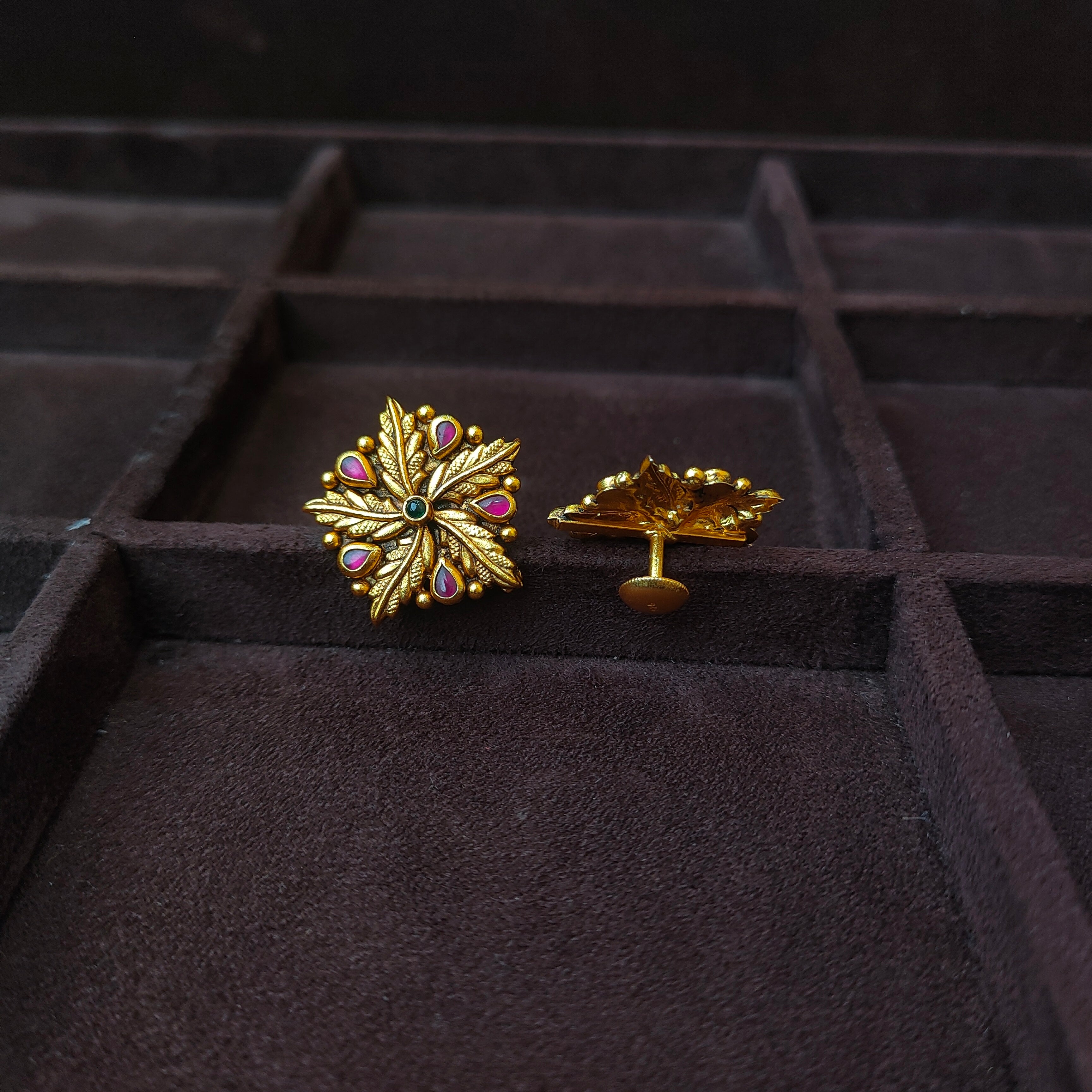 925 Silver Gold Plated Flower Earstud -0174