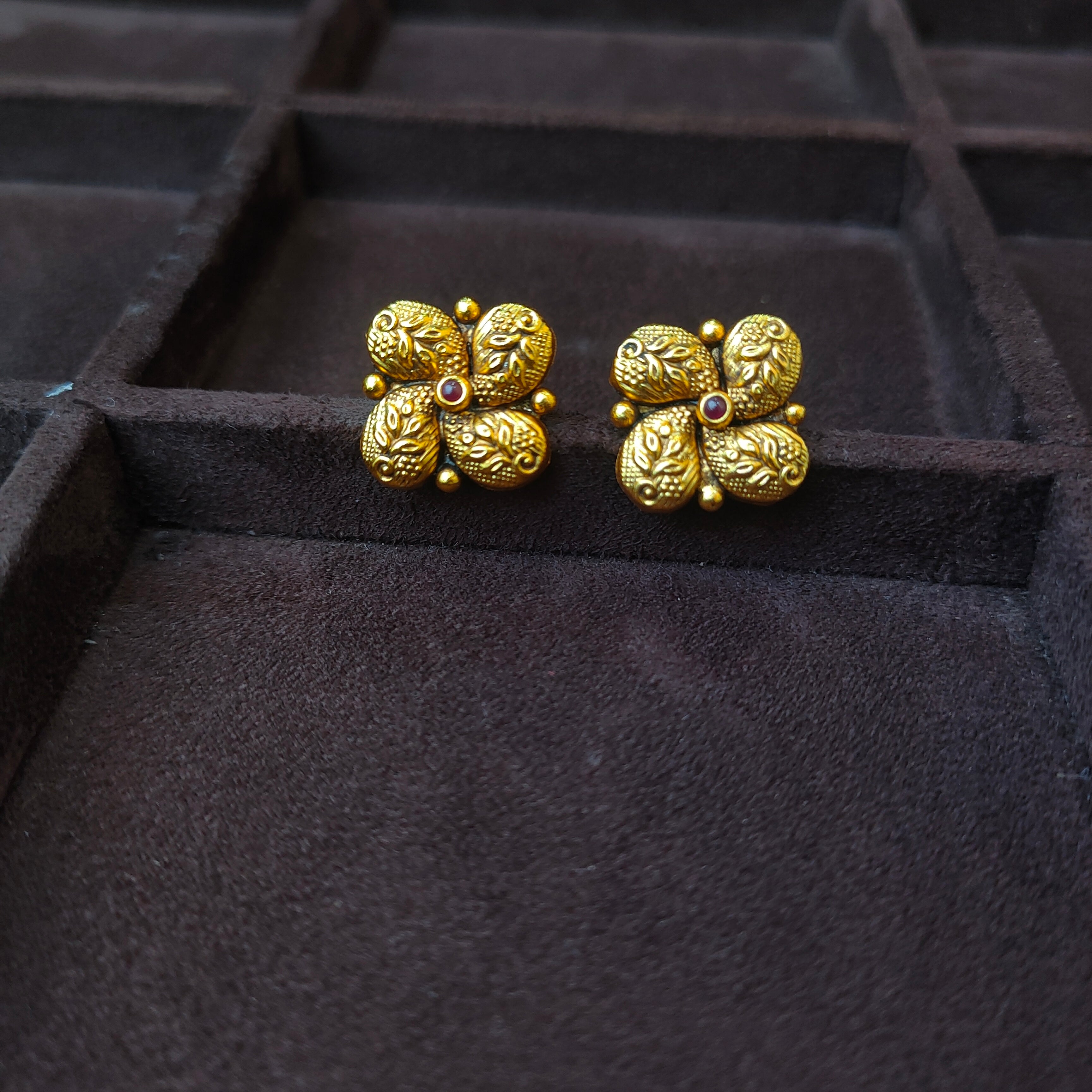 925 Silver Gold Plated Flower Earstud -0175