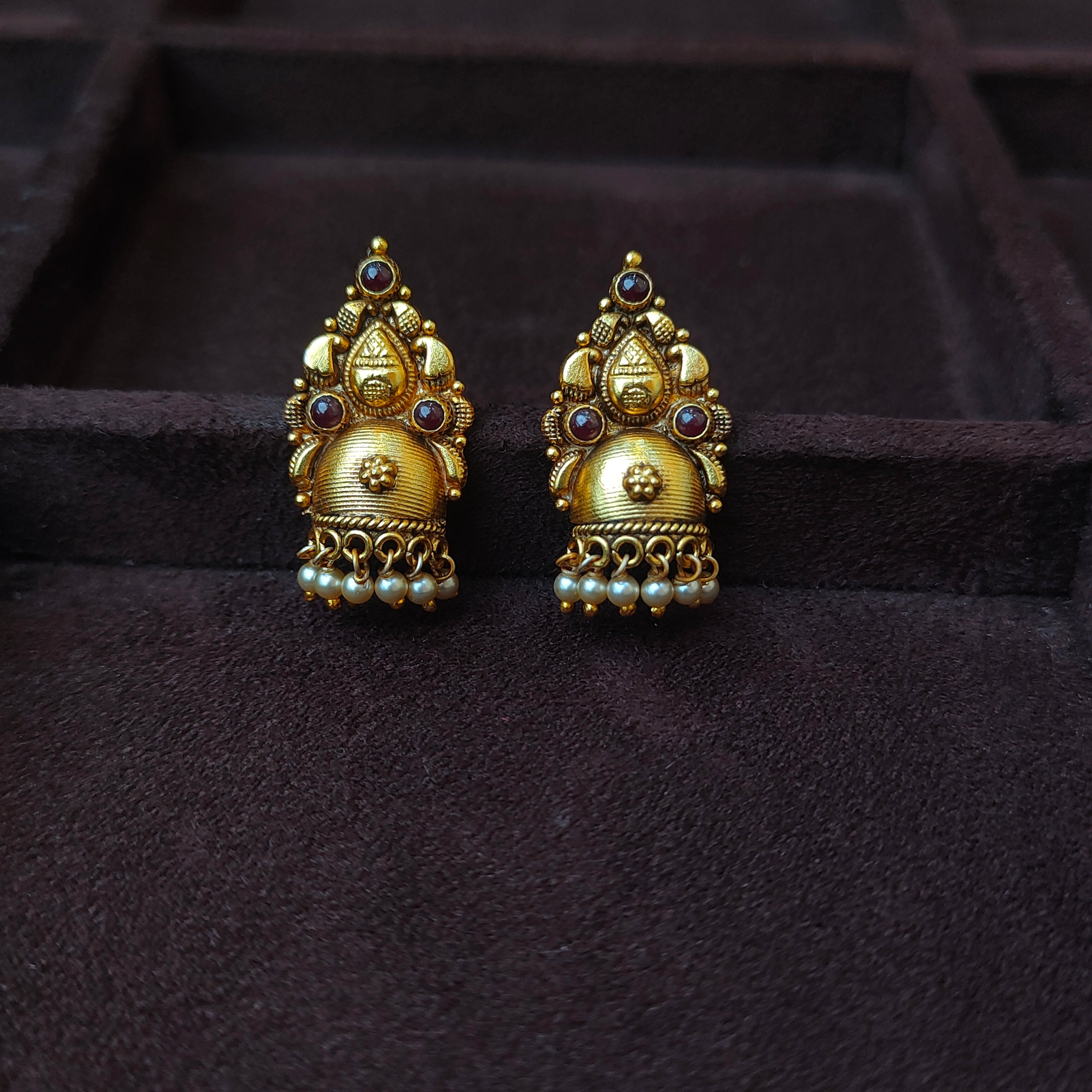 925 Silver Gold Plated Nakshi Ear stud -0179