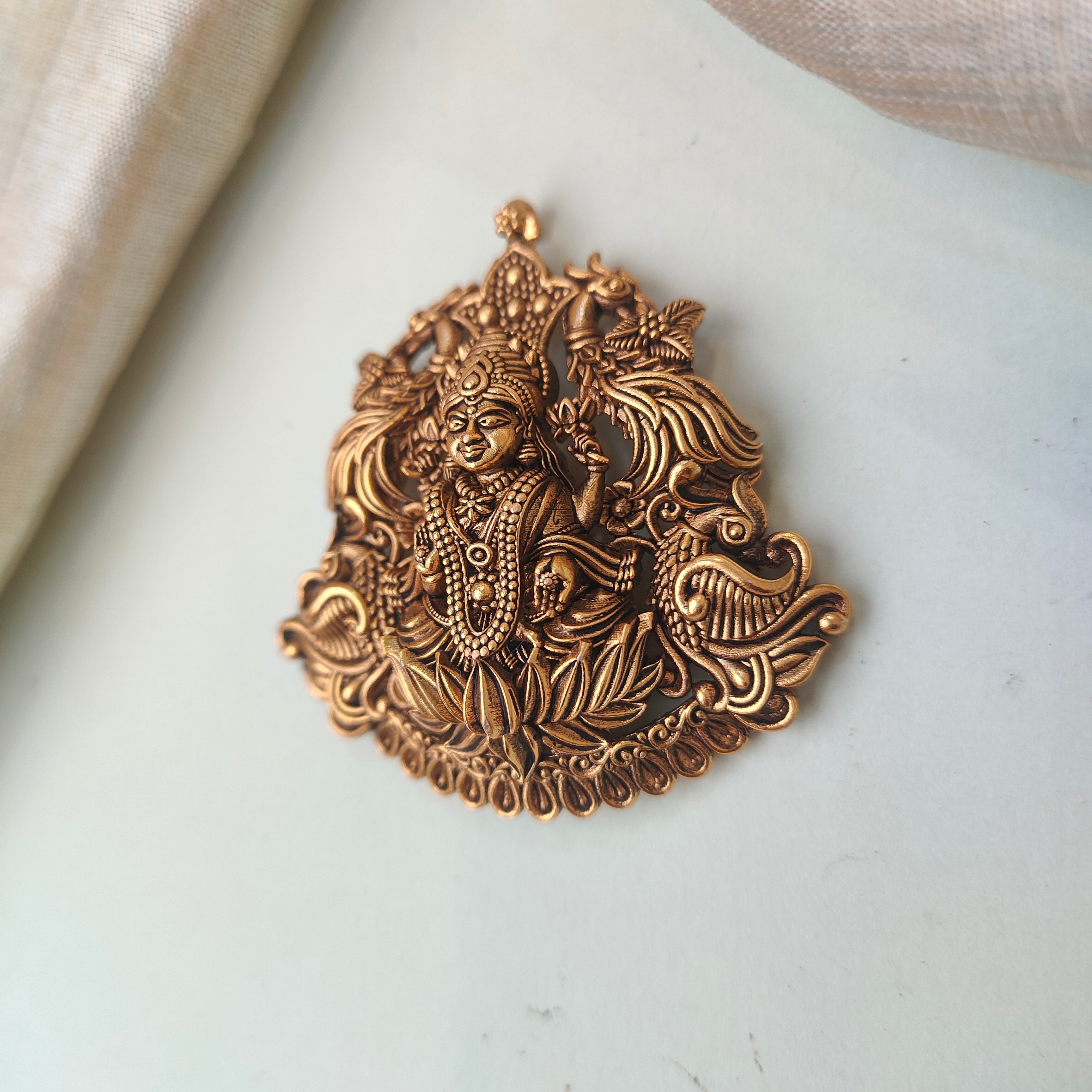 925 Silver Gold Plated Lakshmi Pendant-0503