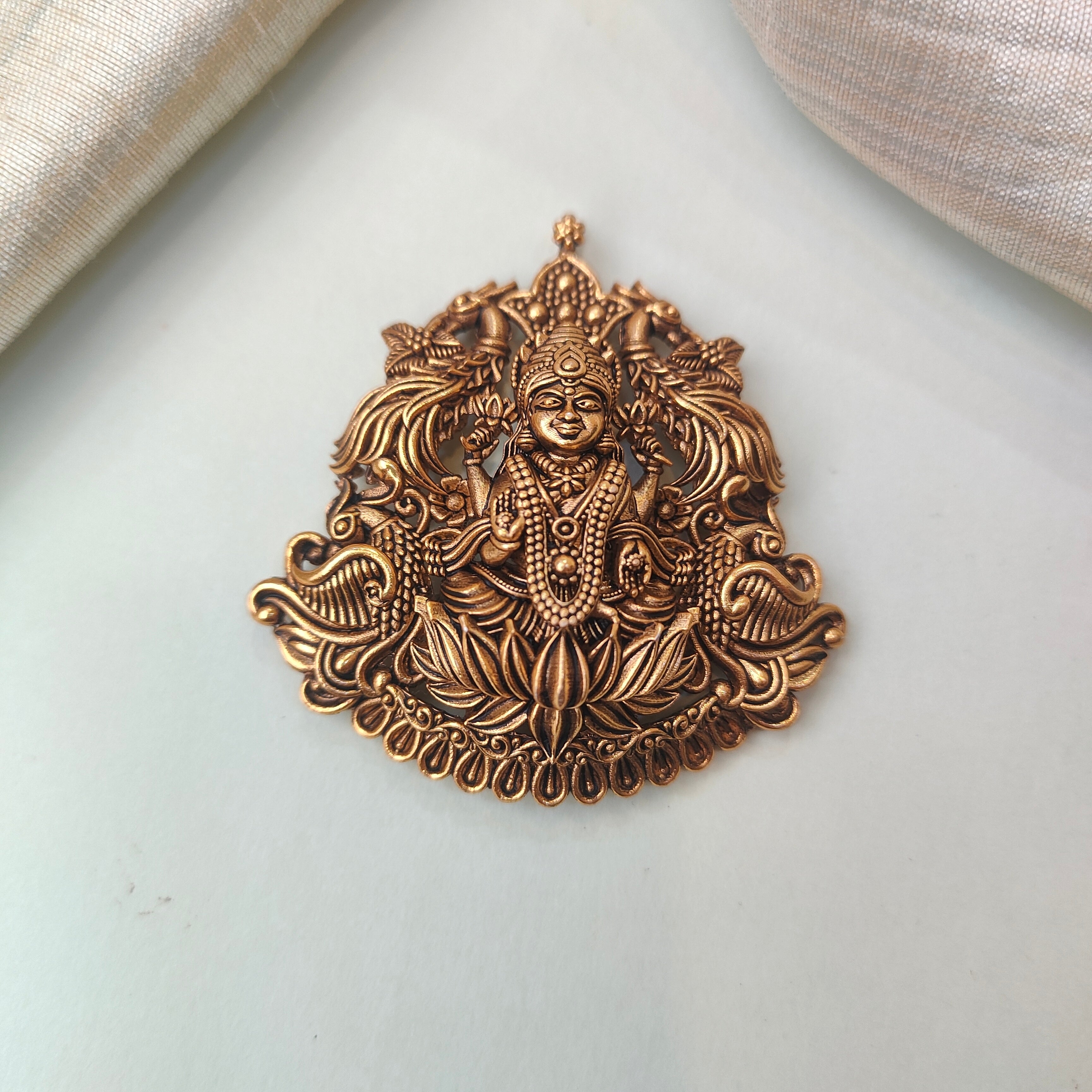 925 Silver Gold Plated Lakshmi Pendant-0503