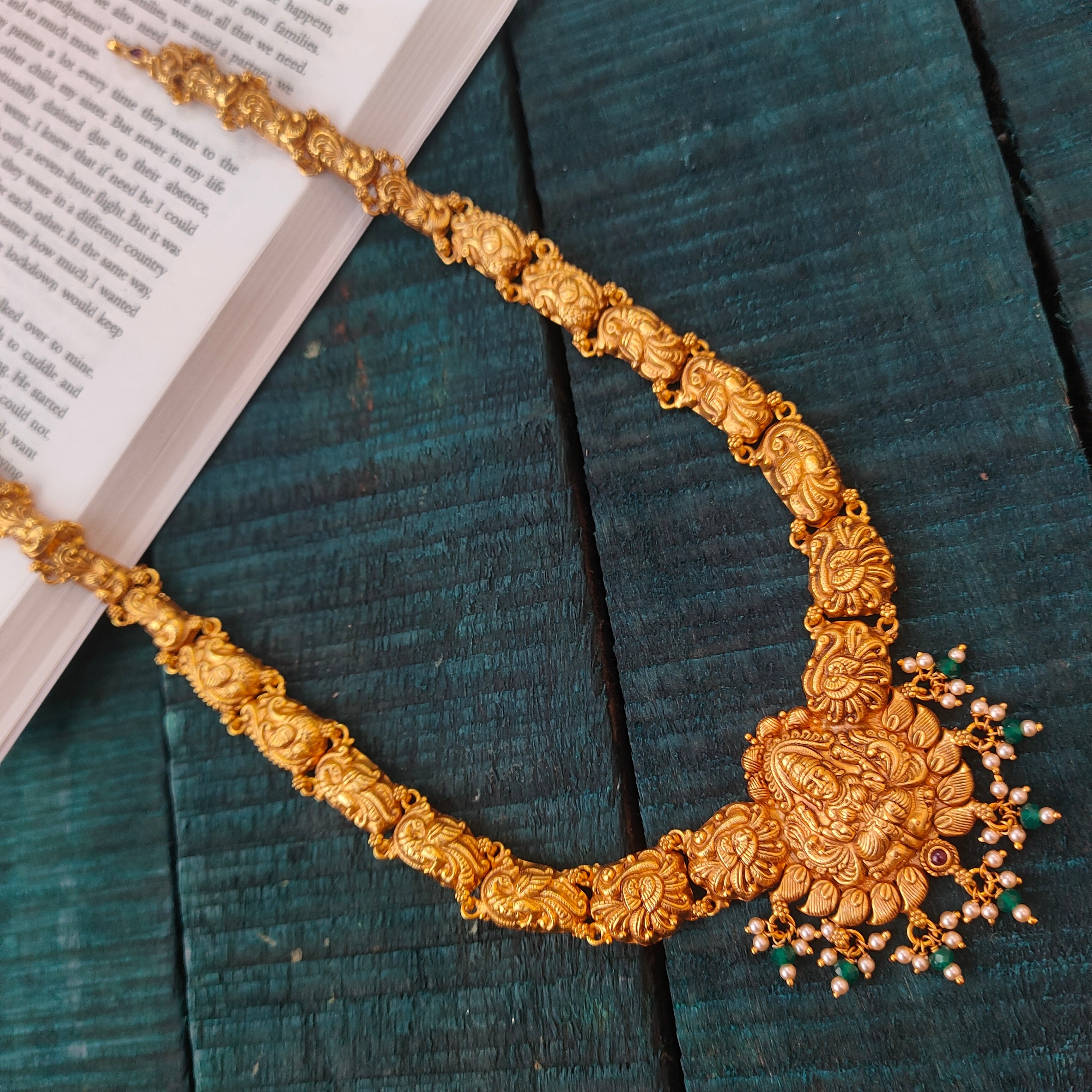 925 Silver Gold Plated Nakshi Lakshmi Haram-0531