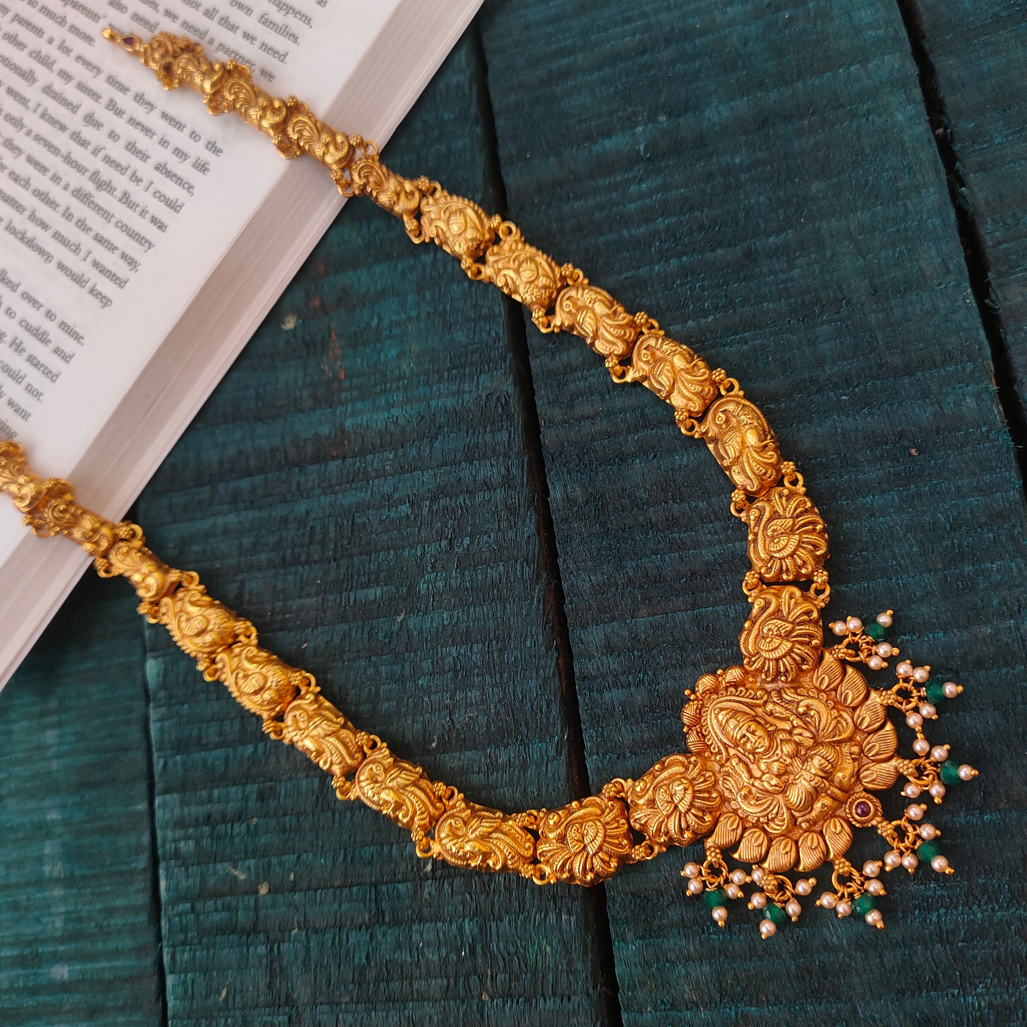 925 Silver Gold Plated Nakshi Lakshmi Haram-0531