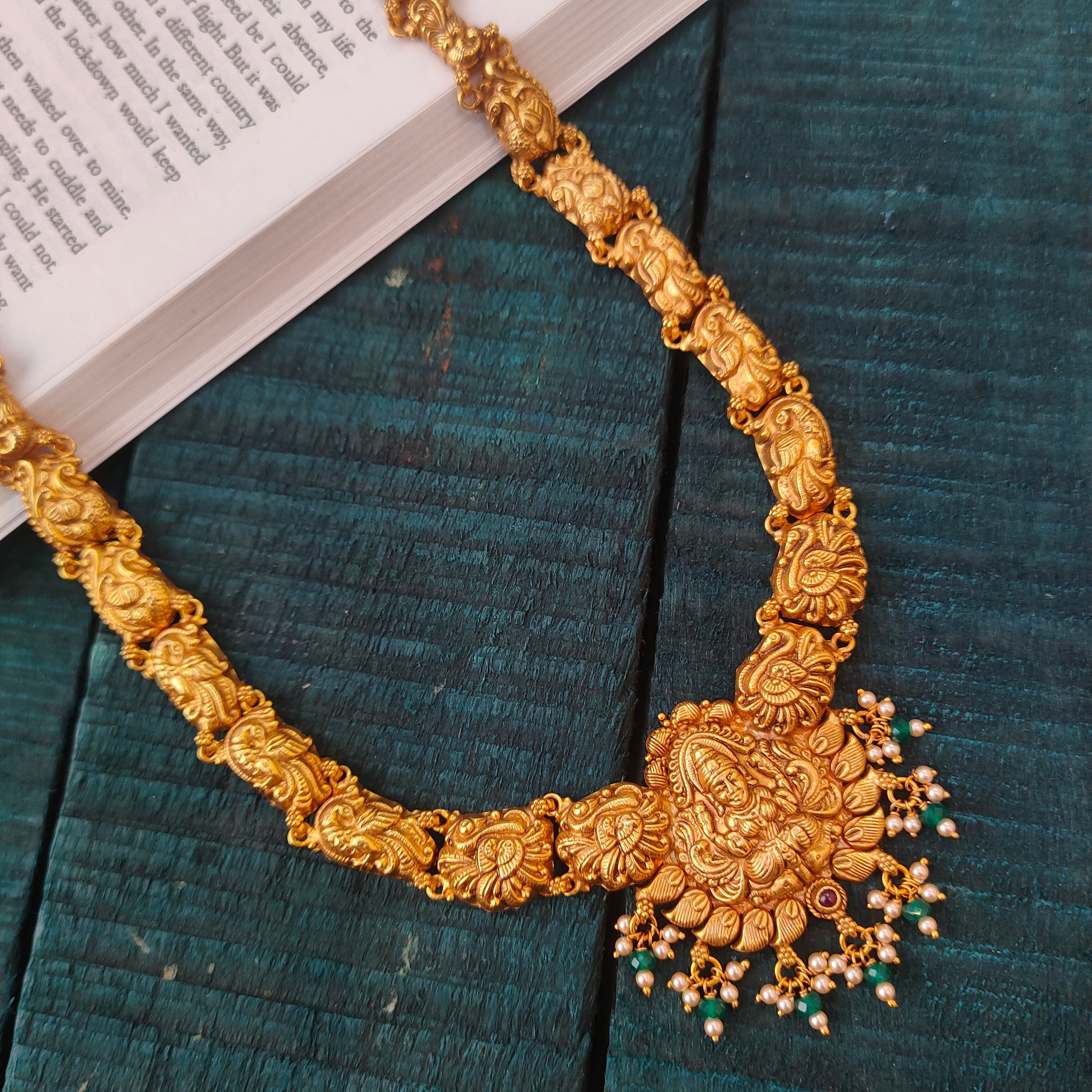 925 Silver Gold Plated Nakshi Lakshmi Haram-0531