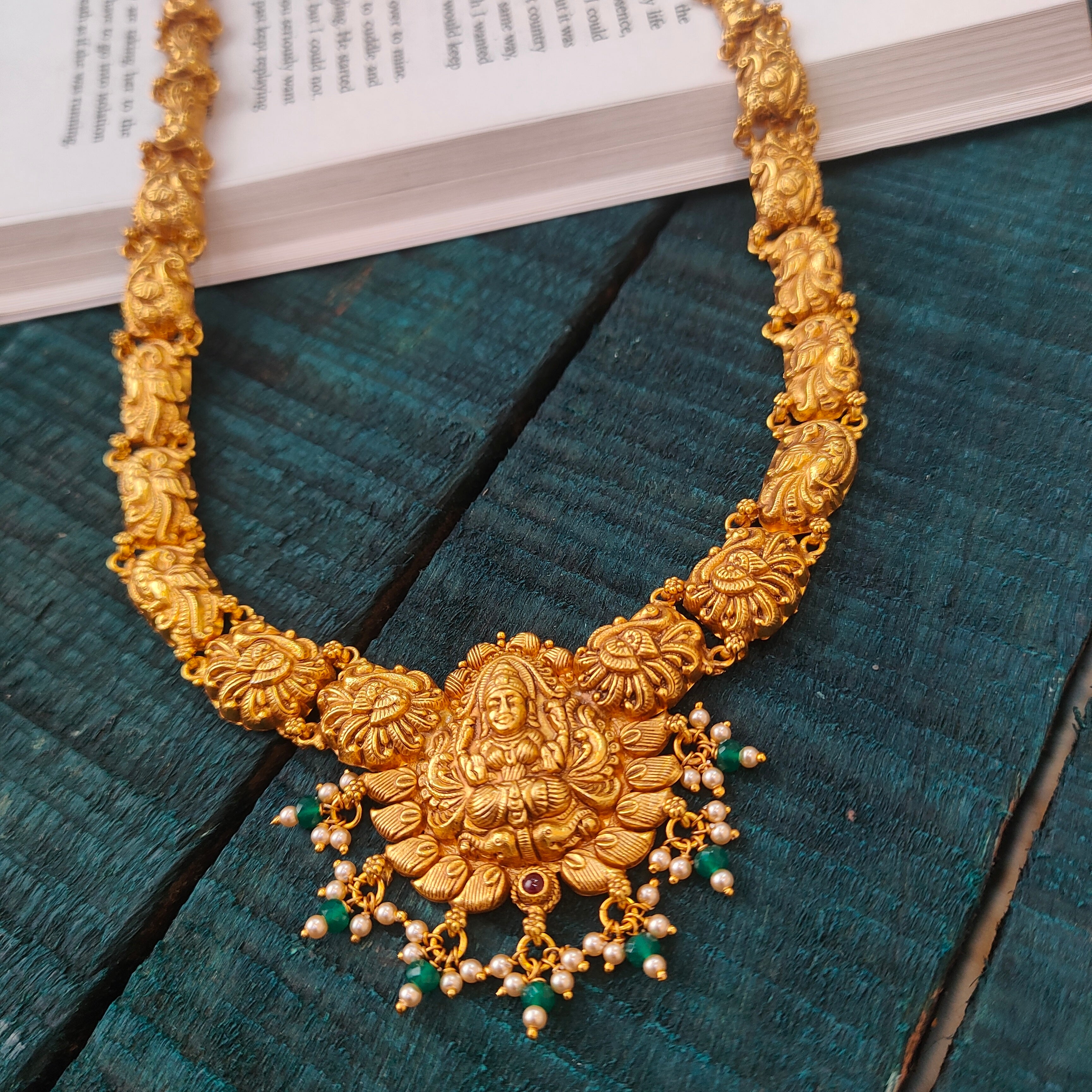 925 Silver Gold Plated Nakshi Lakshmi Haram-0531