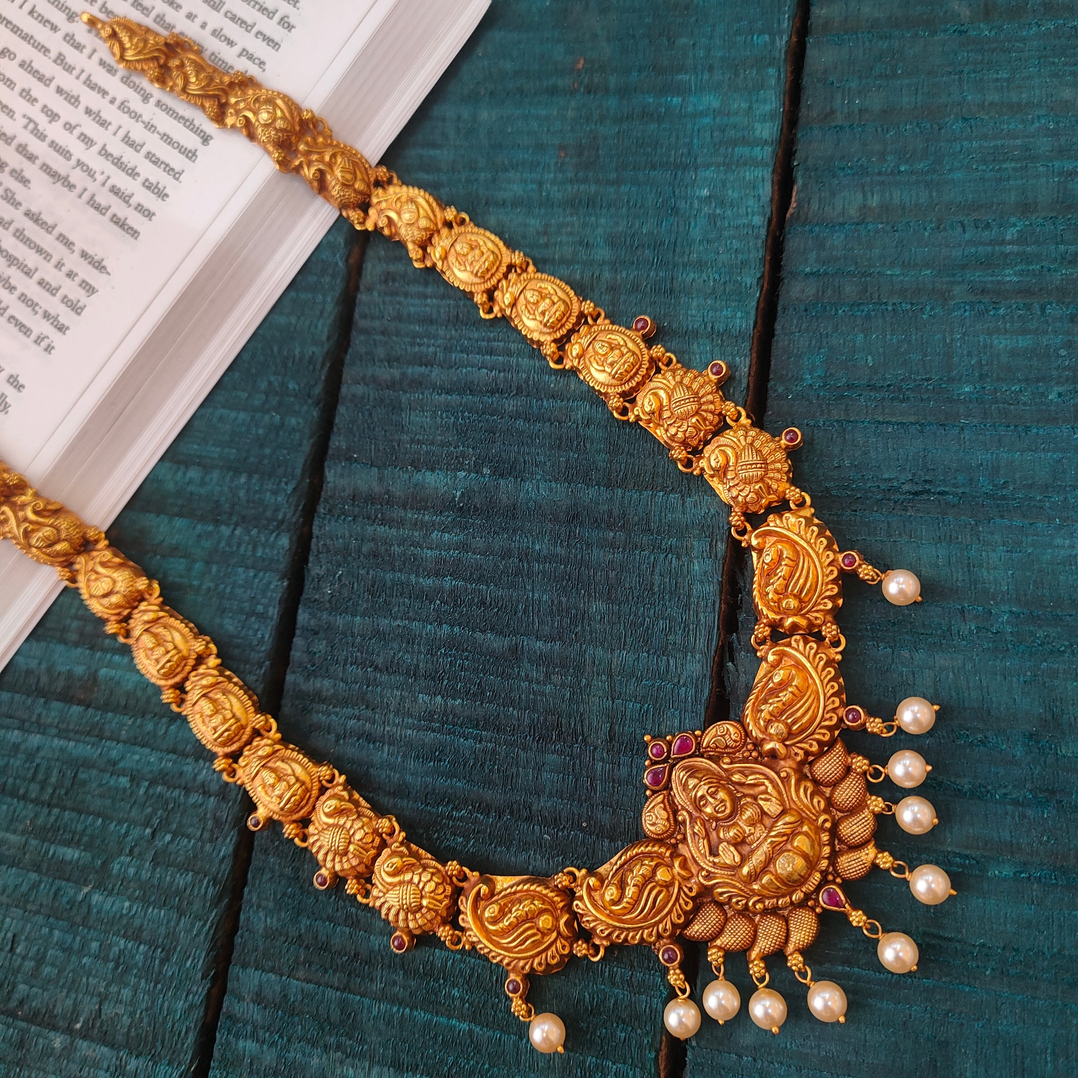 925 Silver Gold Plated Nakshi Lakshmi Haram-0532