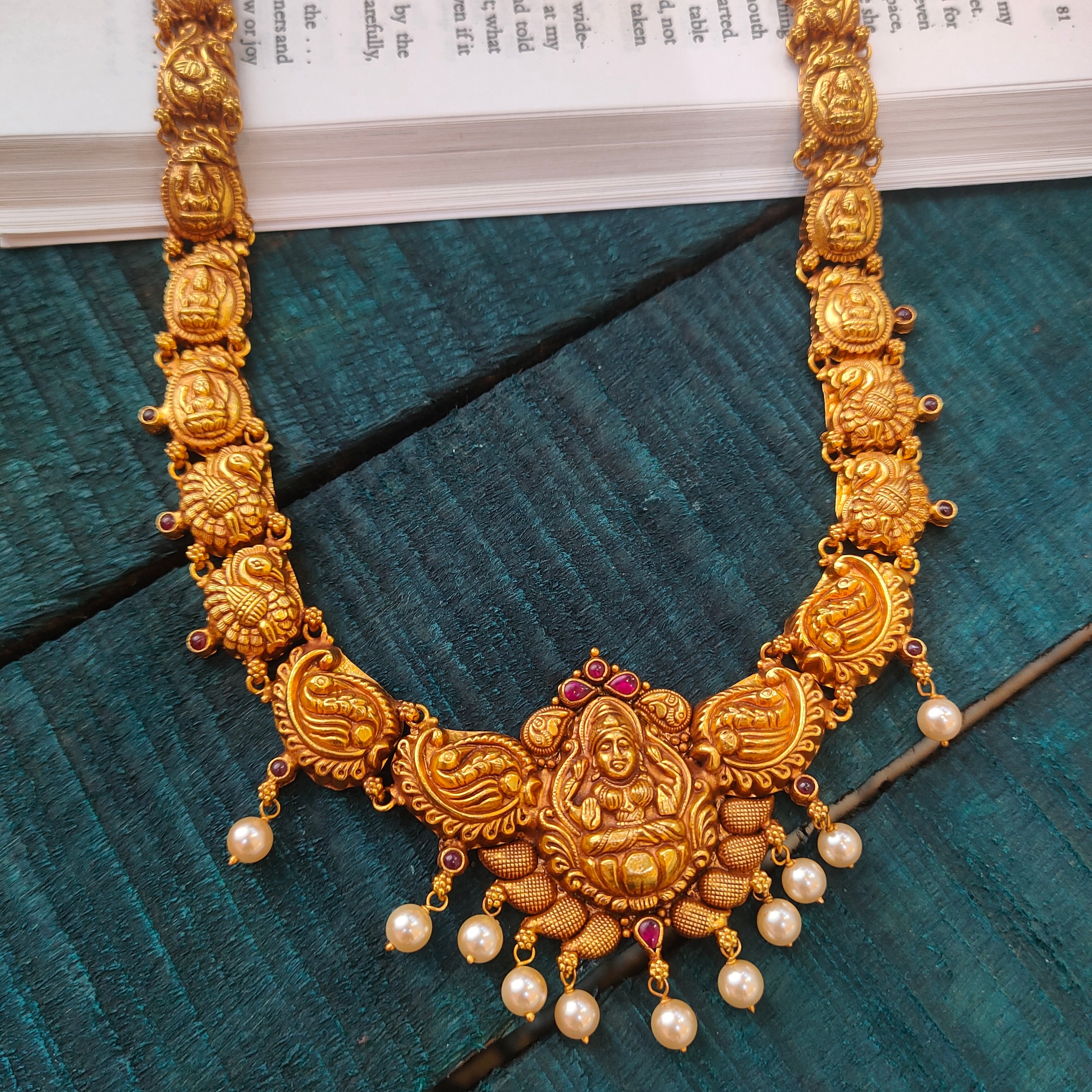 925 Silver Gold Plated Nakshi Lakshmi Haram-0532