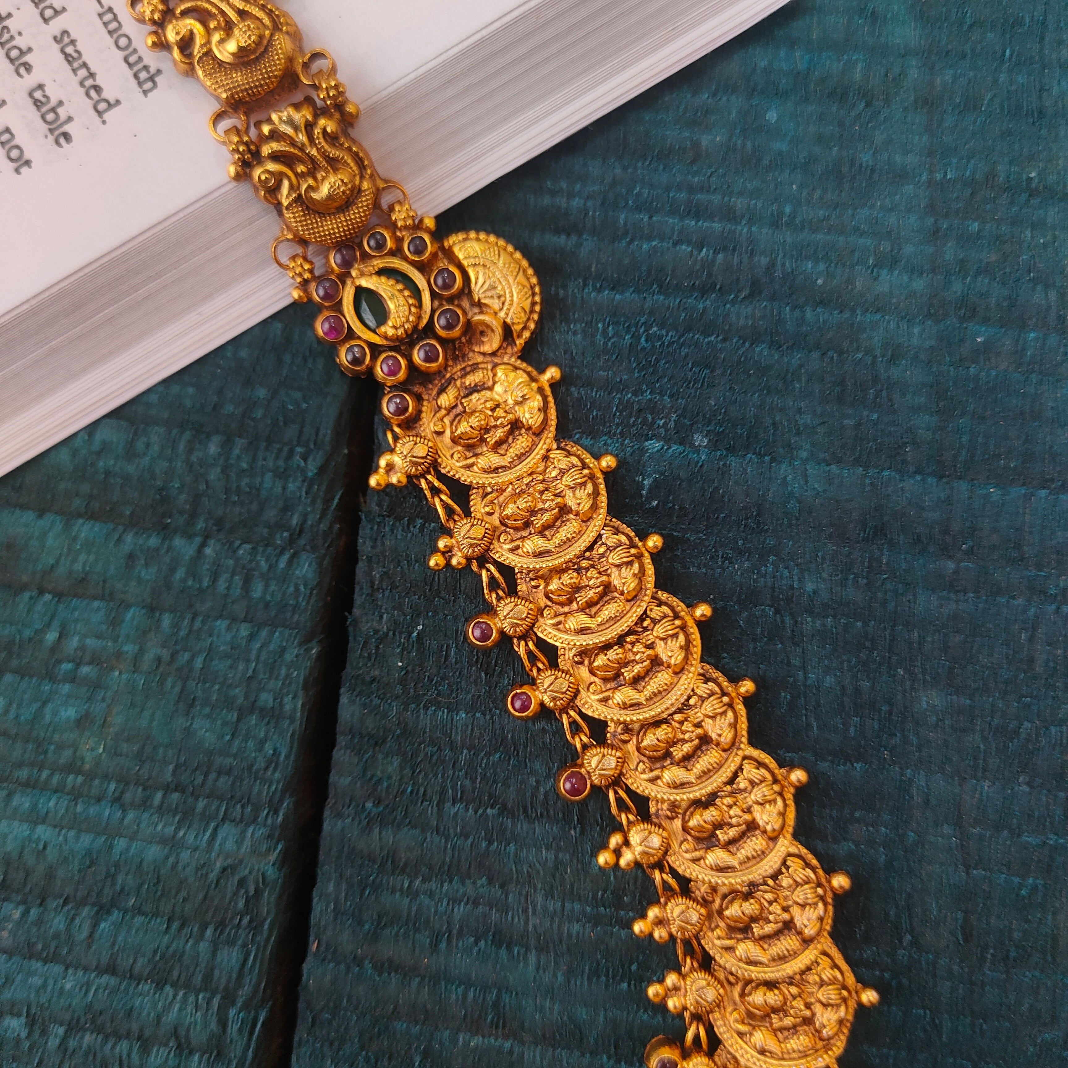 925 Silver Gold Plated Lakshmi Coin Nakshi Haram-0533