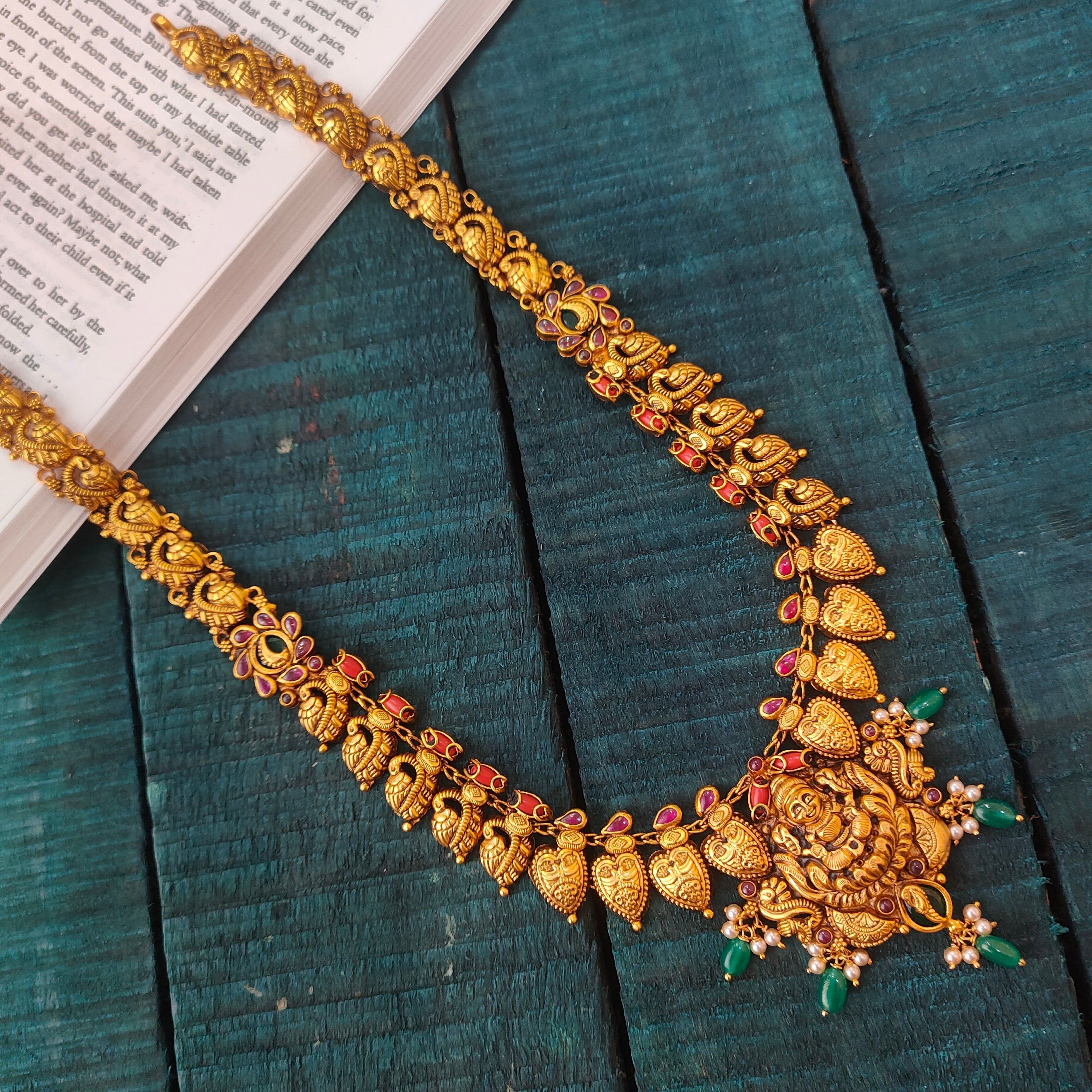 925 Silver Gold Plated Smily Lakshmi Nakshi Haram-0534