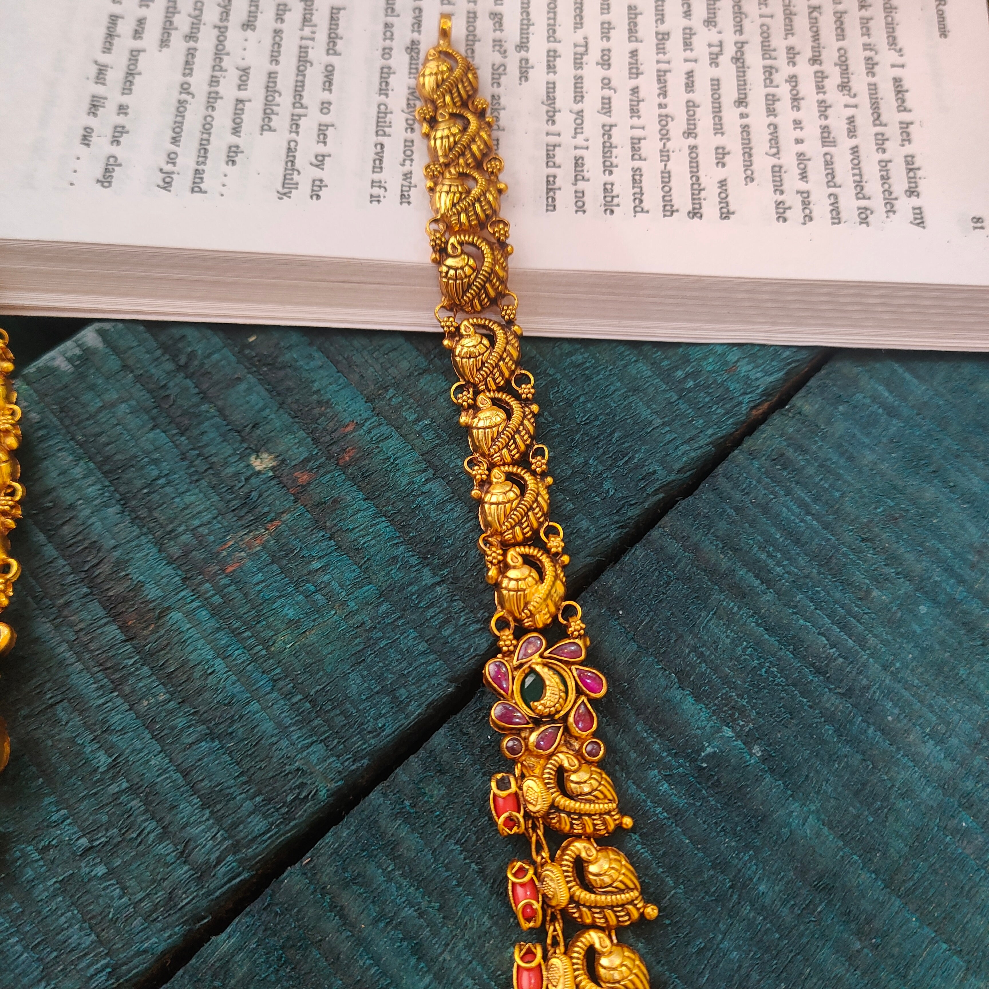 925 Silver Gold Plated Smily Lakshmi Nakshi Haram-0534