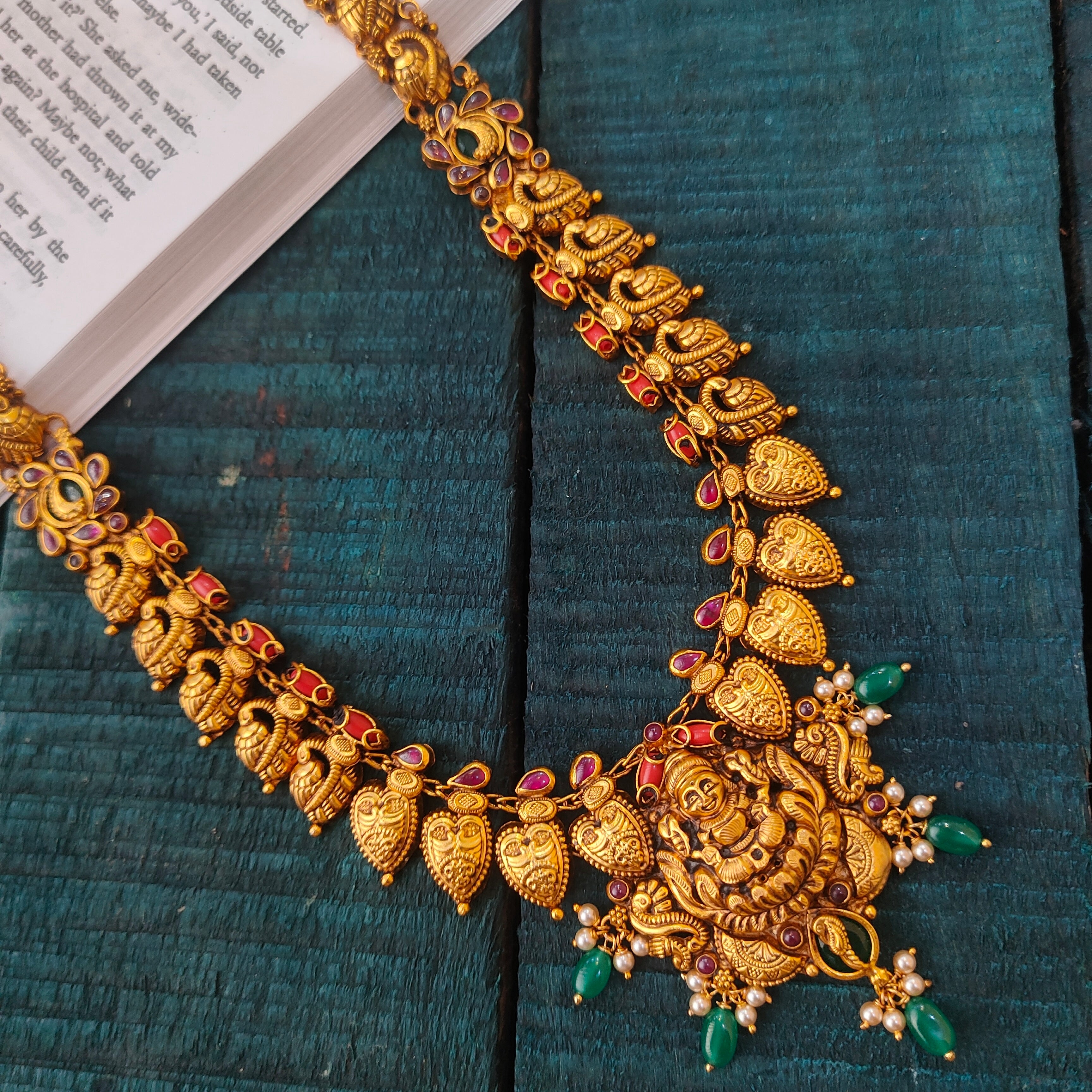 925 Silver Gold Plated Smily Lakshmi Nakshi Haram-0534