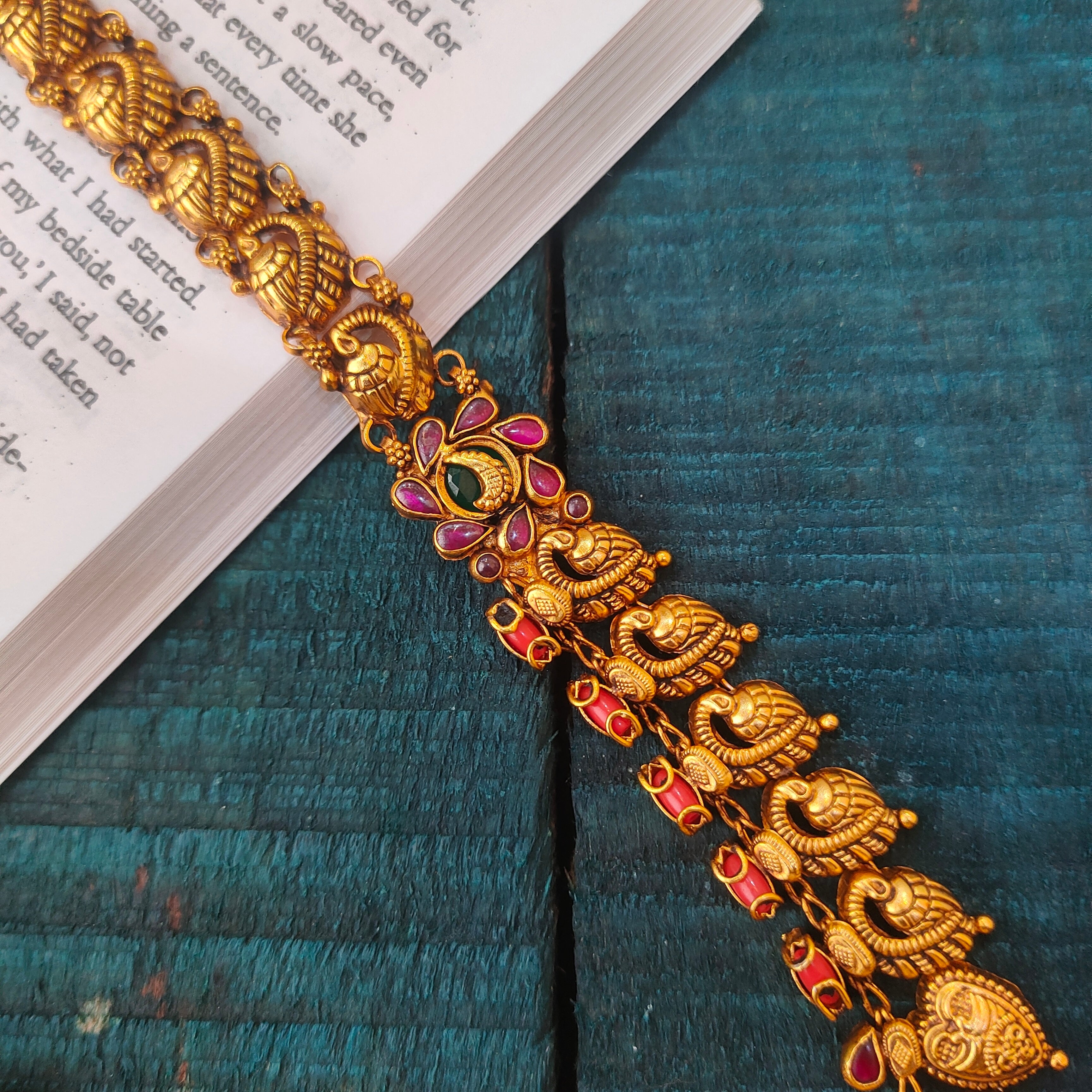 925 Silver Gold Plated Smily Lakshmi Nakshi Haram-0534