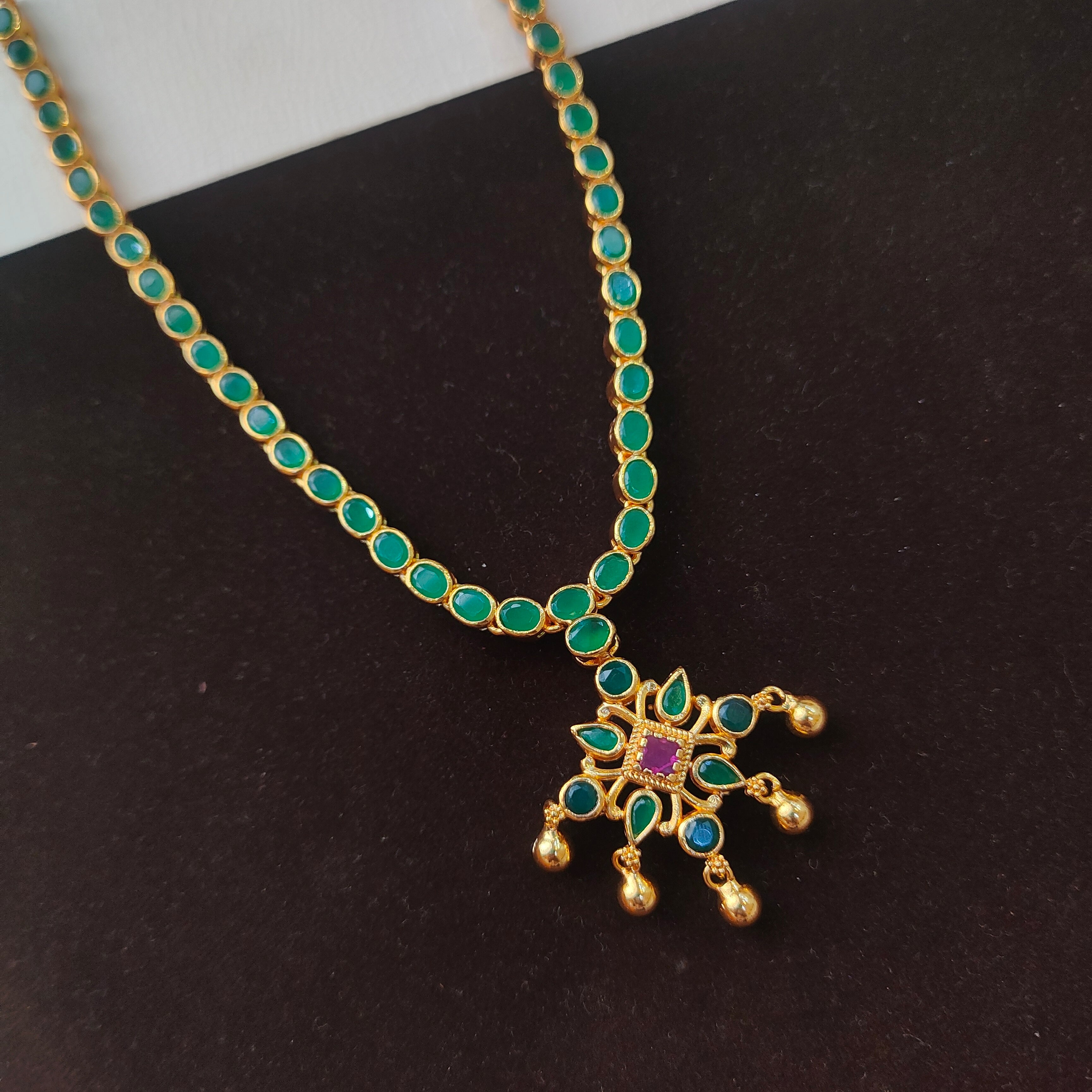 925 Silver Gold Plated Dual Navaratna Necklace -0511