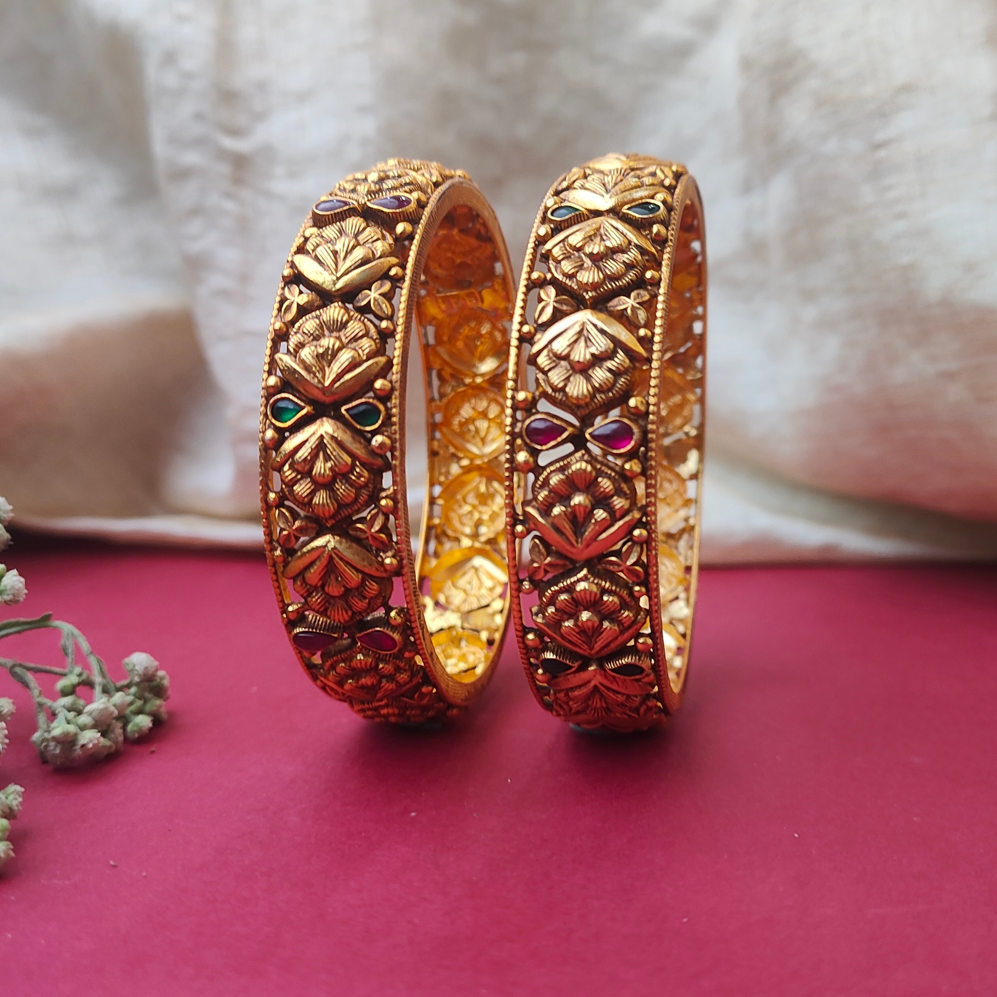 925 Silver Gold Plated Nakshi Bangle-0566