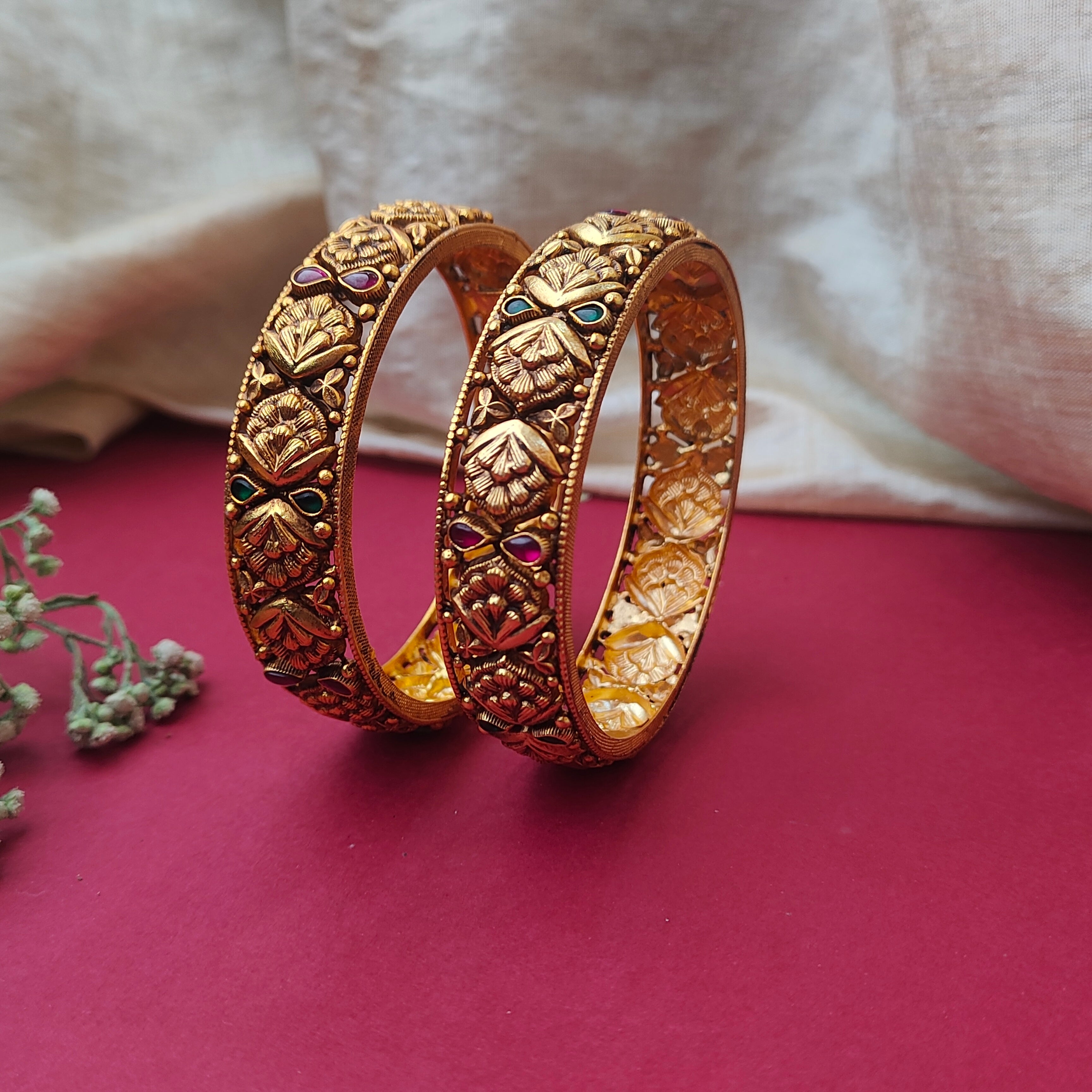 925 Silver Gold Plated Nakshi Bangle-0566