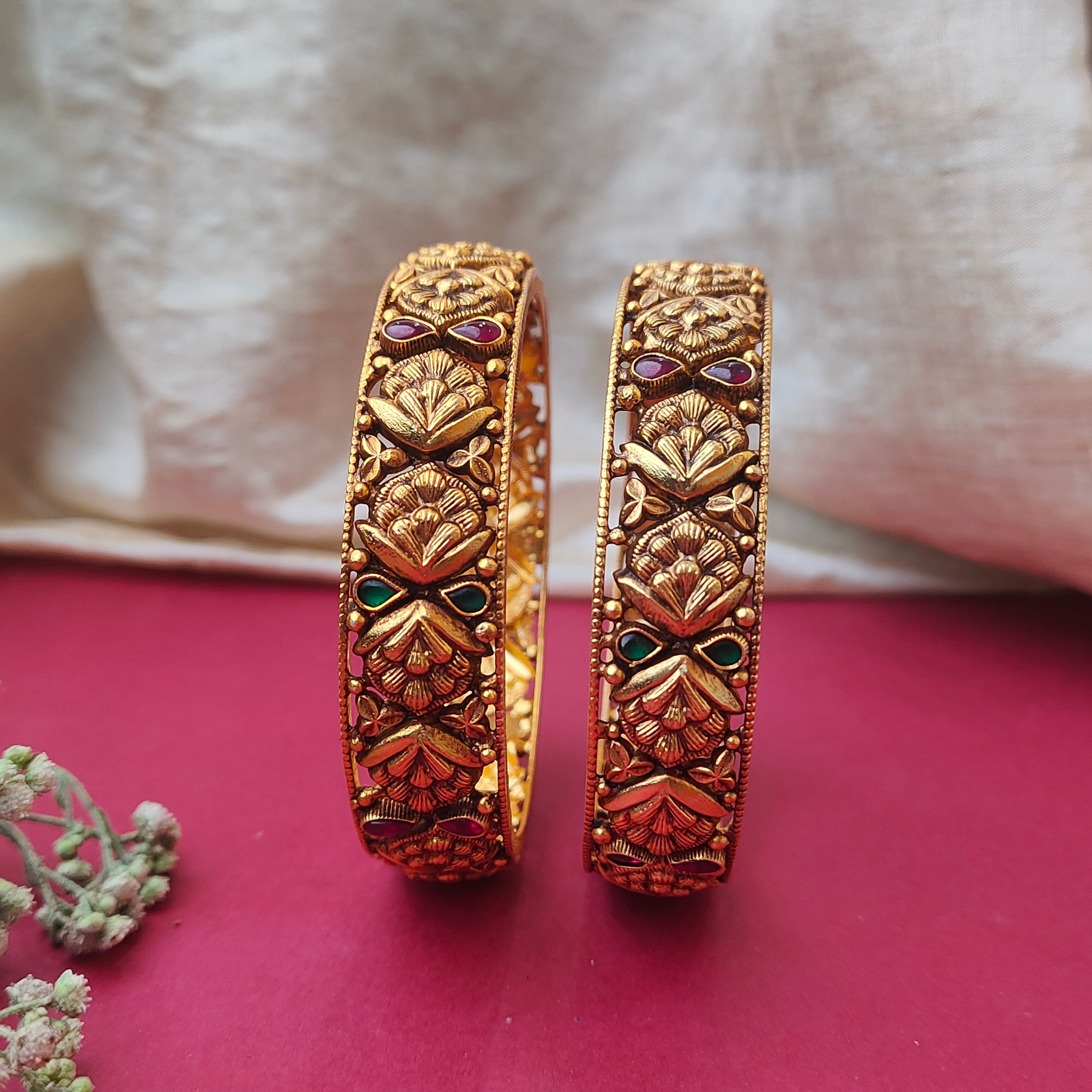 925 Silver Gold Plated Nakshi Bangle-0566