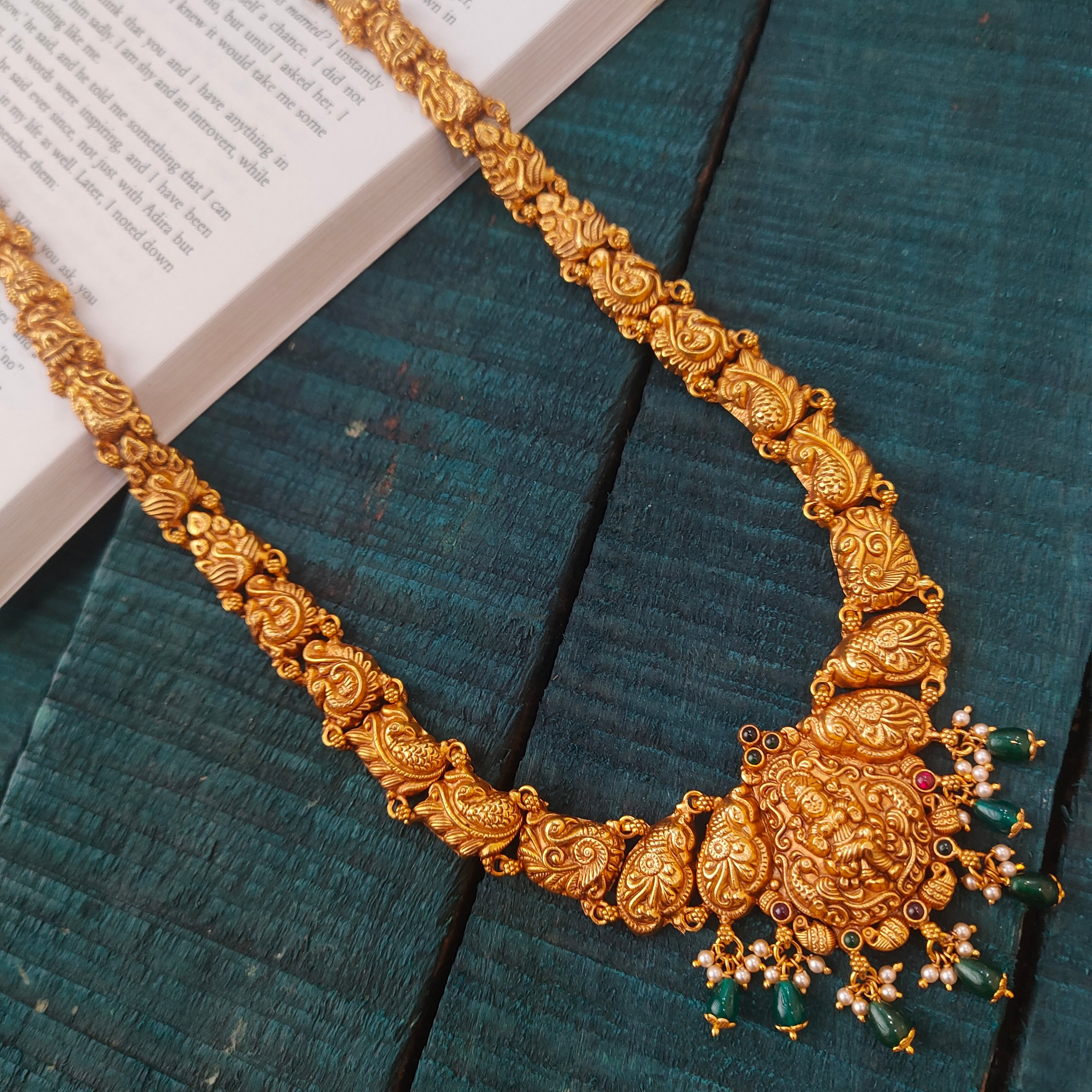 925 Silver Gold Plated Nakshi Lakshi Haram-0535