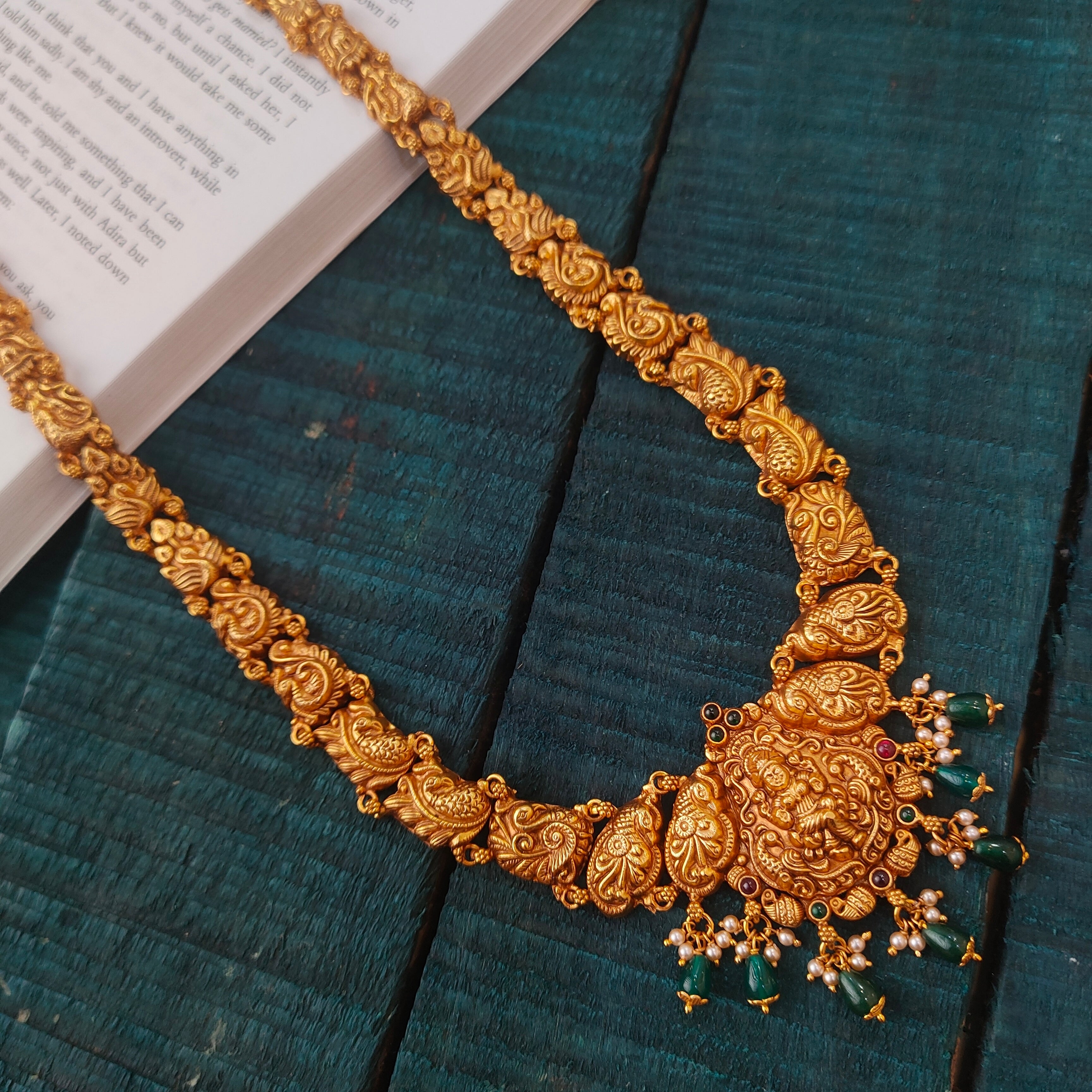 925 Silver Gold Plated Nakshi Lakshi Haram-0535