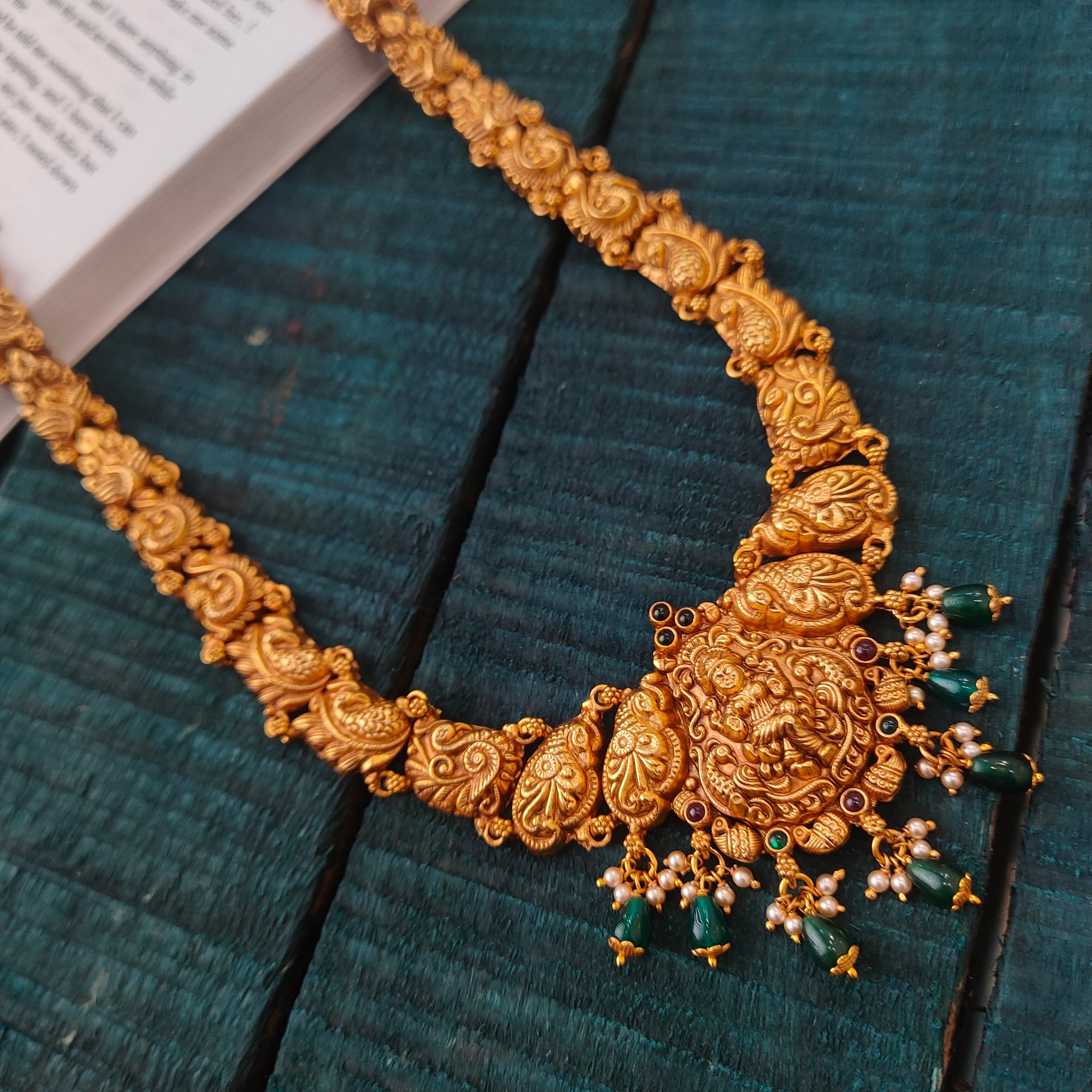 925 Silver Gold Plated Nakshi Lakshi Haram-0535