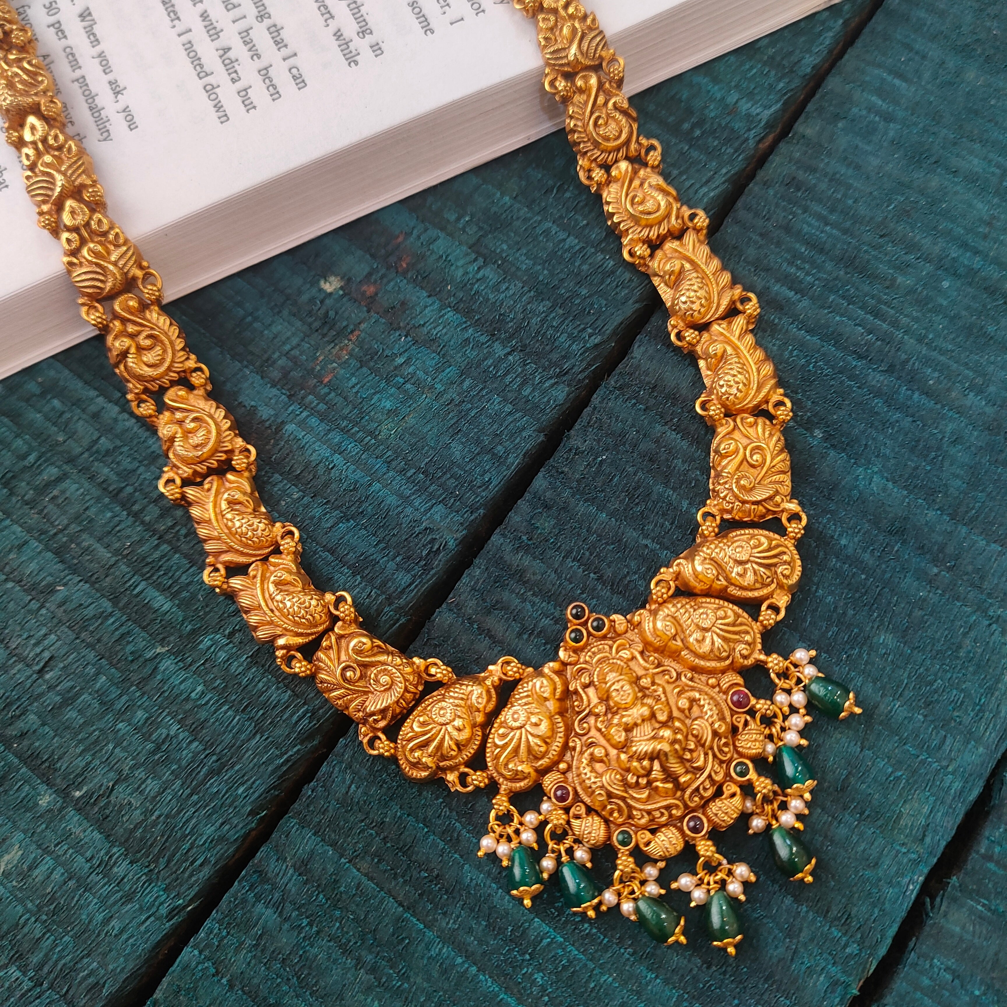 925 Silver Gold Plated Nakshi Lakshi Haram-0535