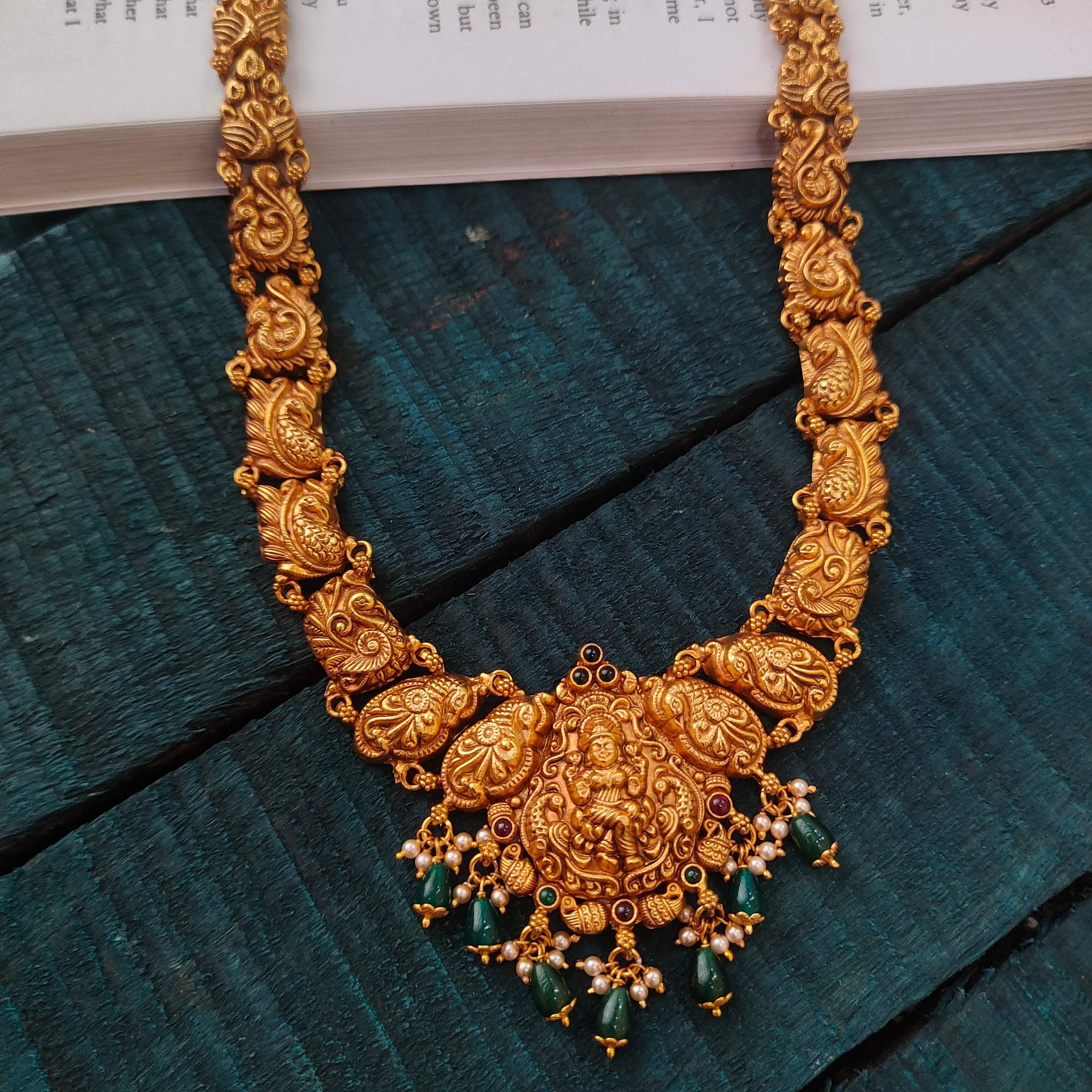 925 Silver Gold Plated Nakshi Lakshi Haram-0535