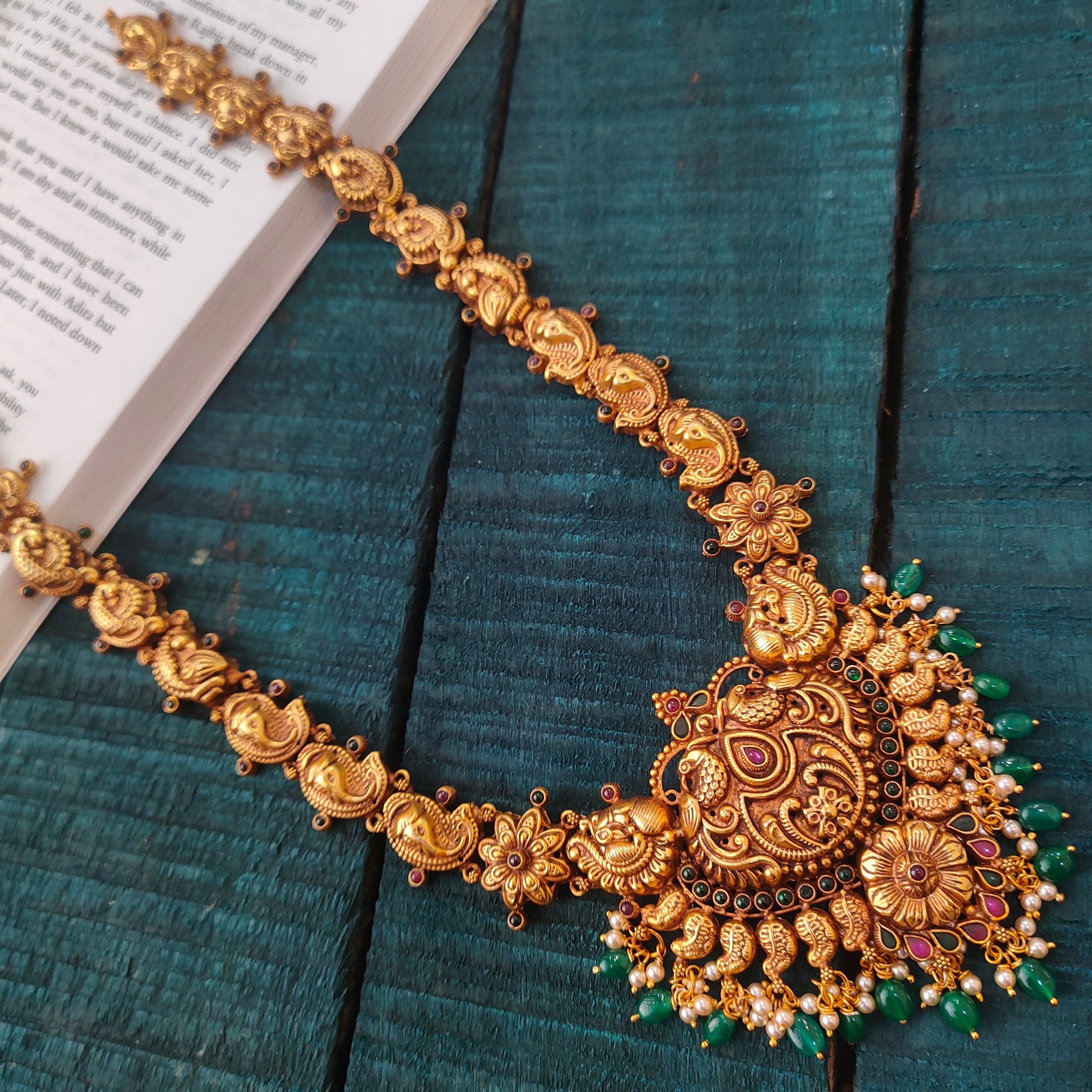 925 Silver Gold Plated Nakshi Haram-0021