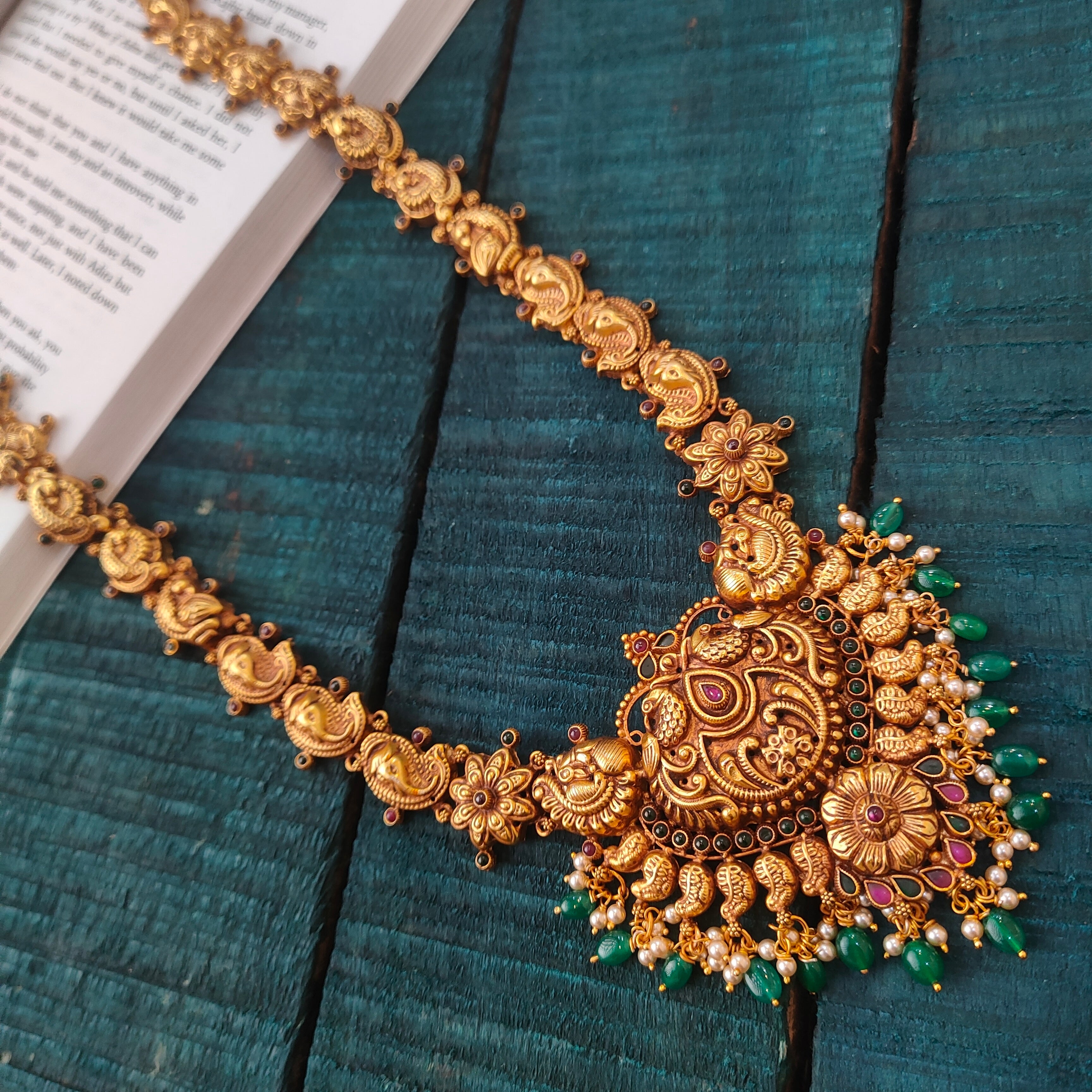 925 Silver Gold Plated Nakshi Haram-0021