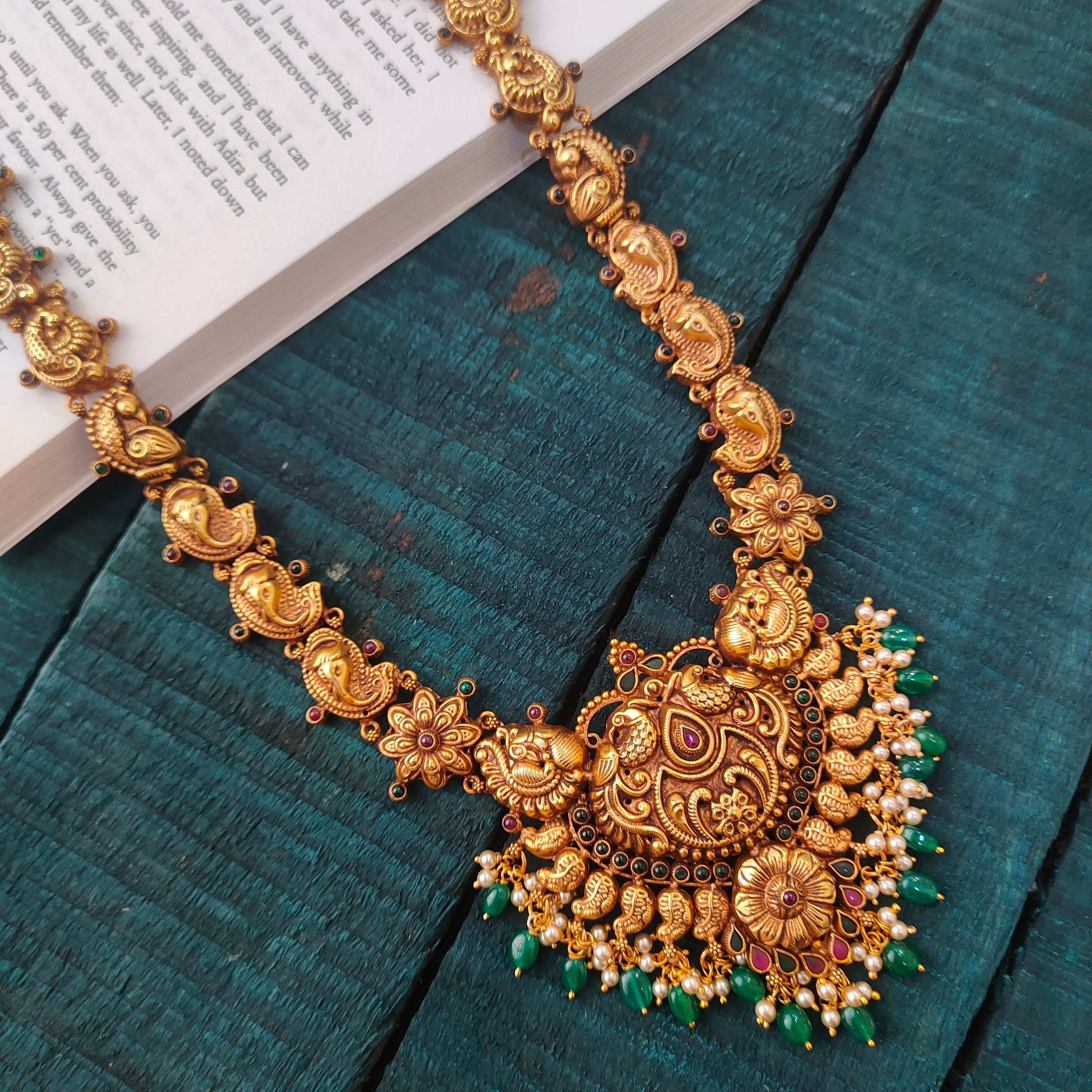 925 Silver Gold Plated Nakshi Haram-0021