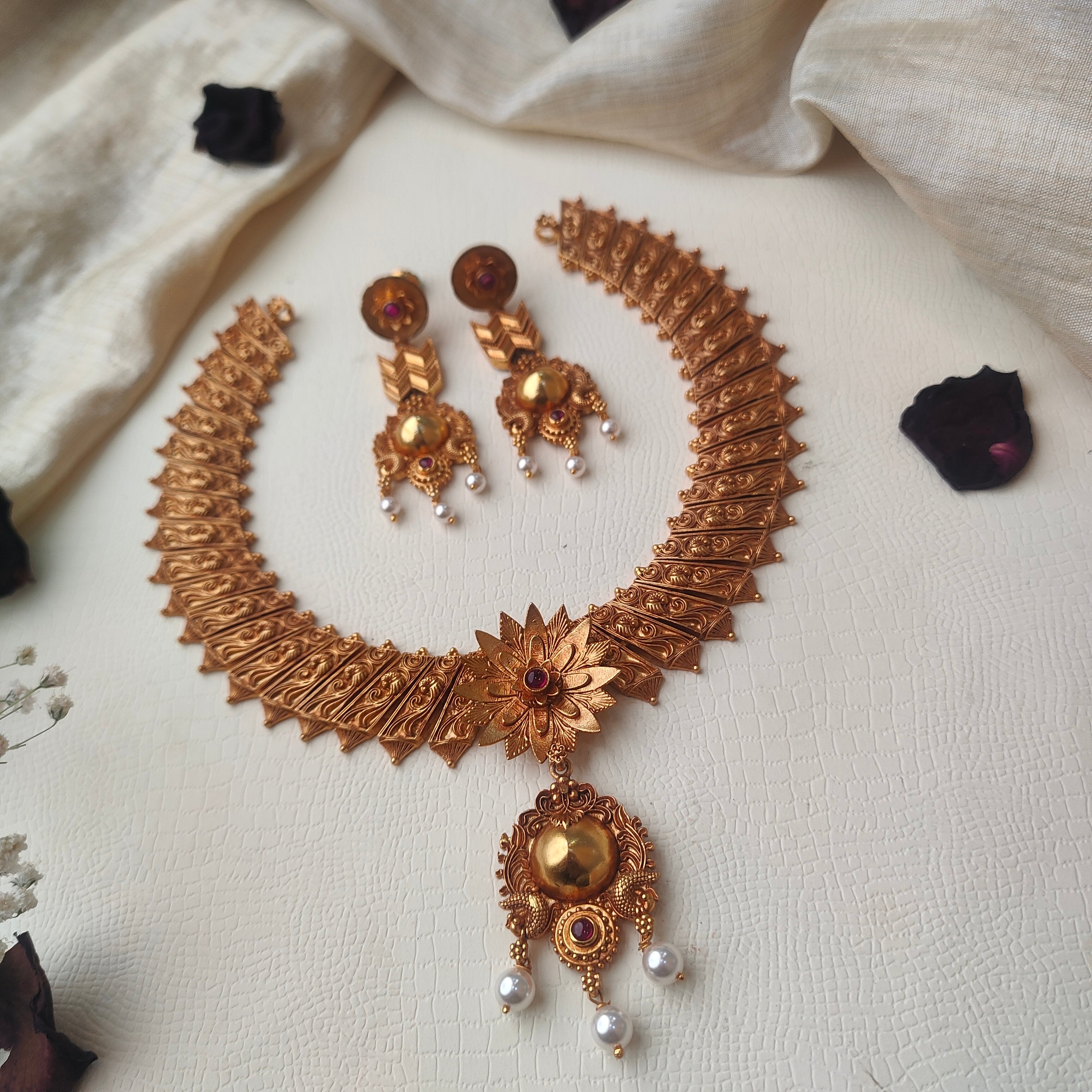 Kerala style Fusion 925 Silver Necklacce set - 0011