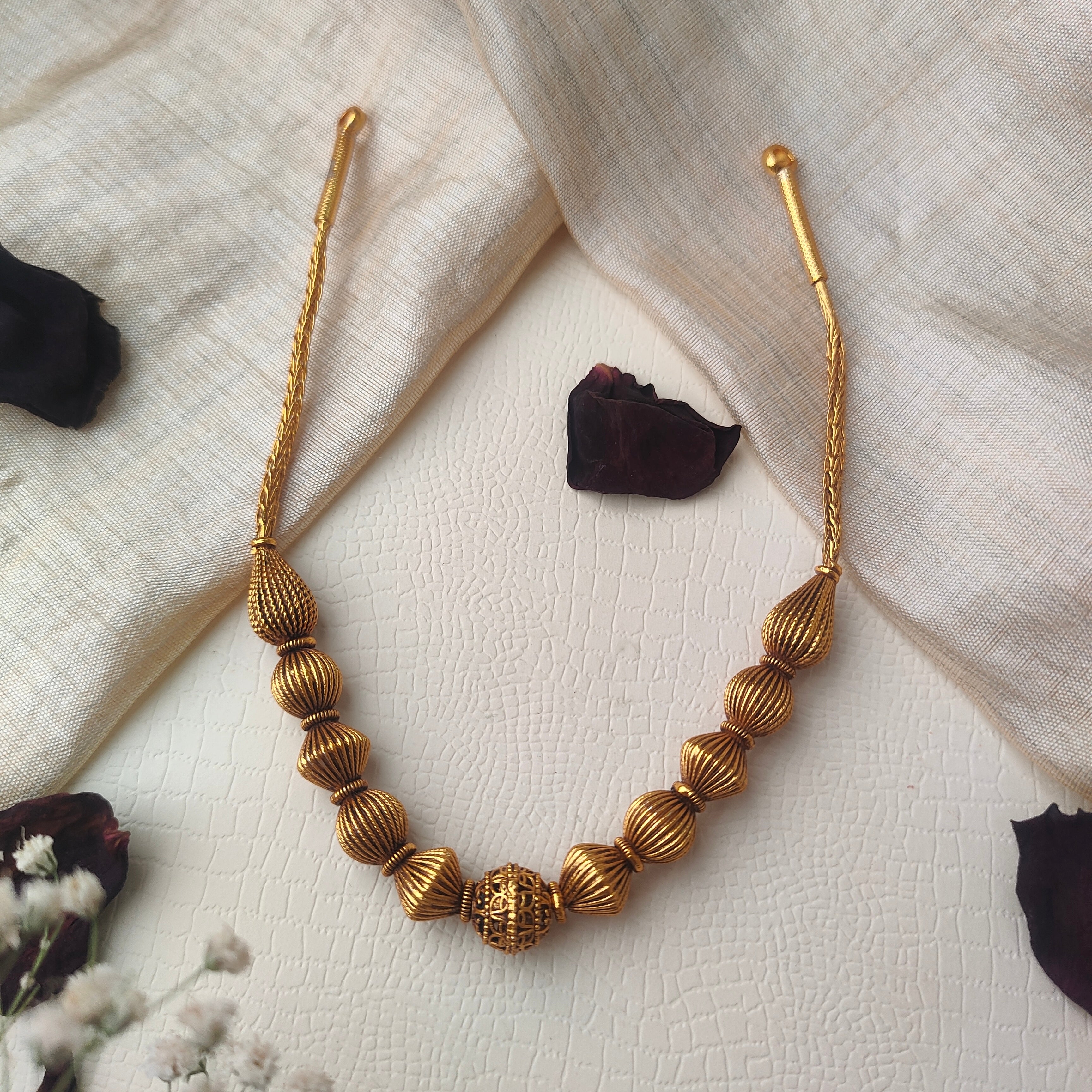 Traditional Silver Gundu Necklace - 0020