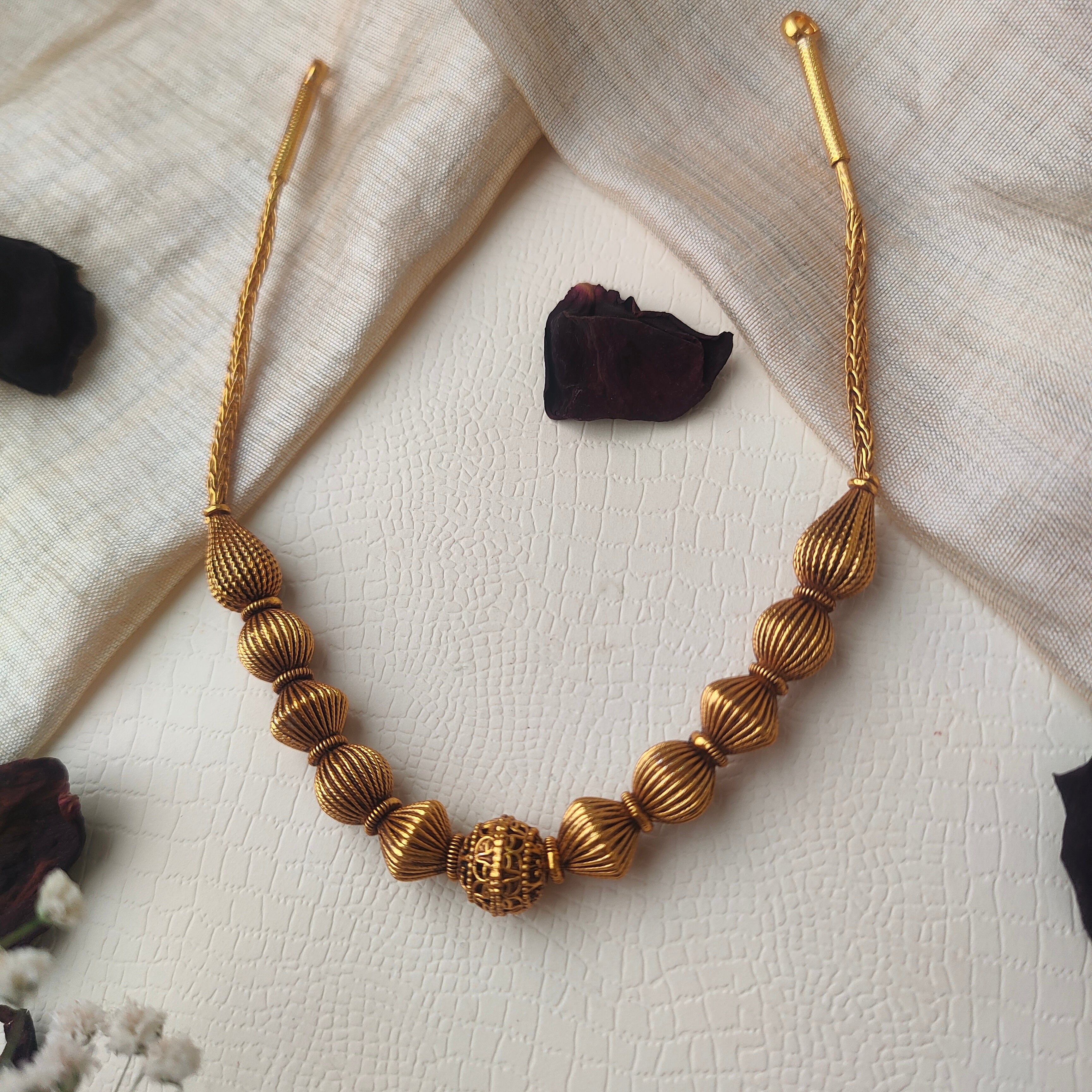 Traditional Silver Gundu Necklace - 0020