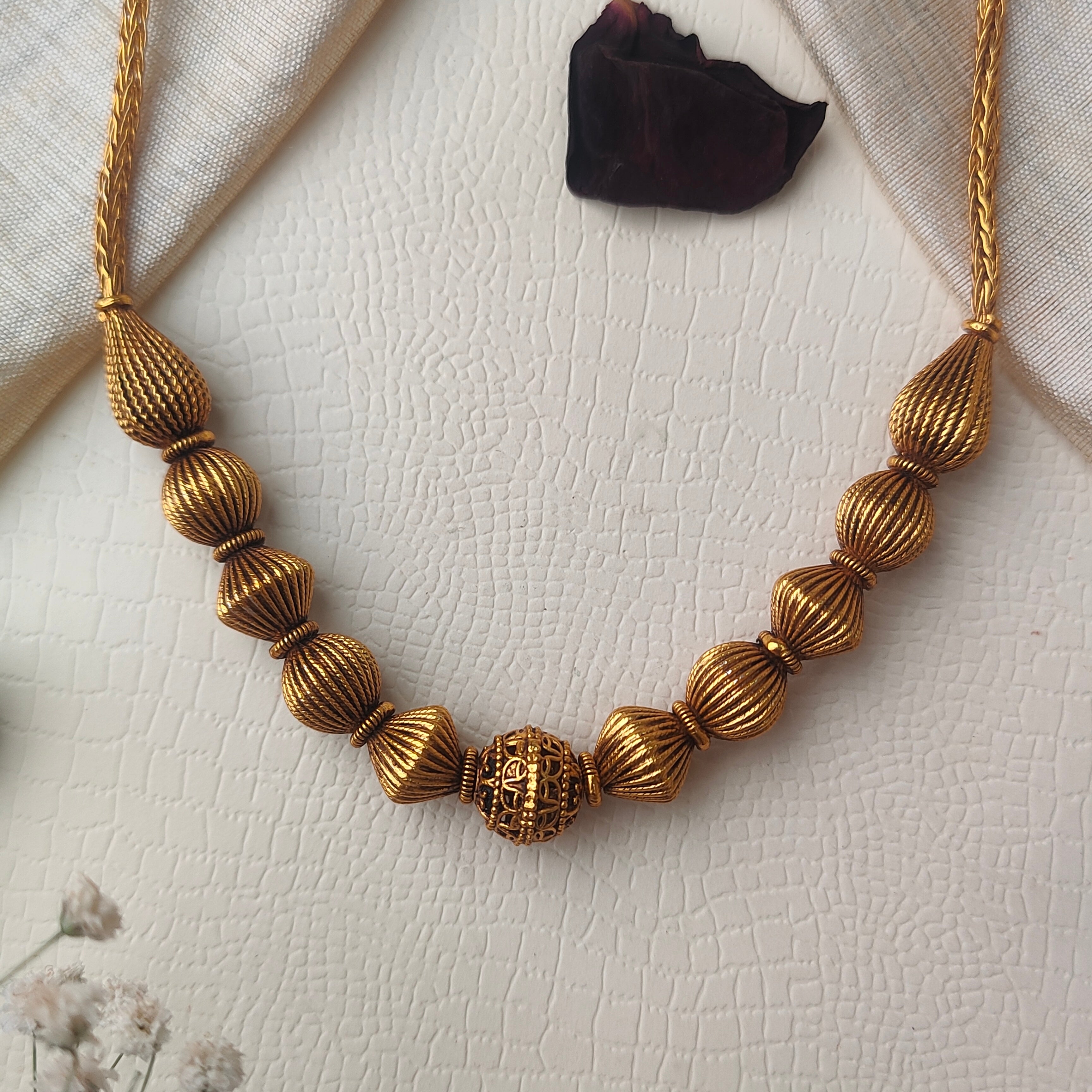 Traditional Silver Gundu Necklace - 0020