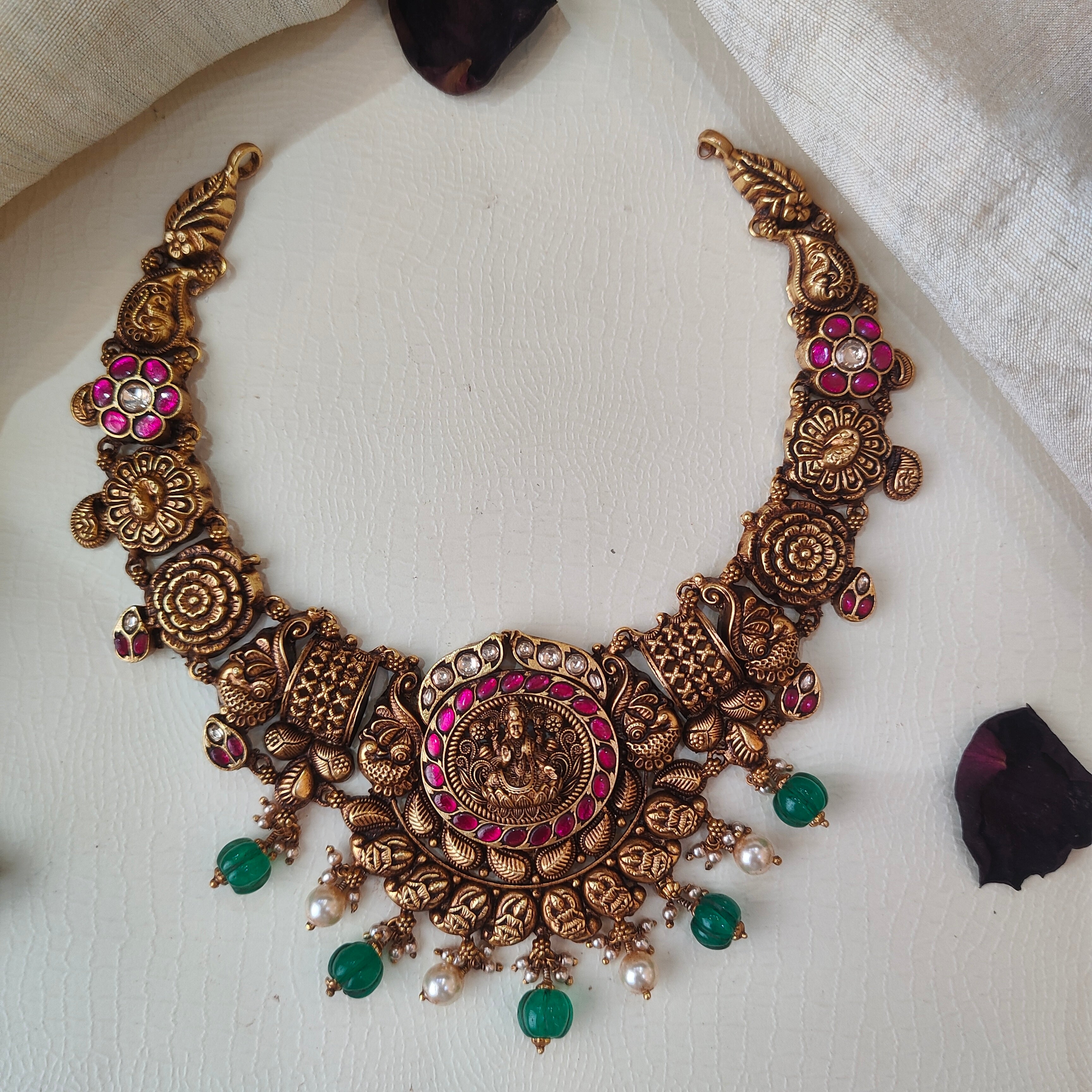 Kamalasana Silver Kundan Nakshi Necklace - 0033