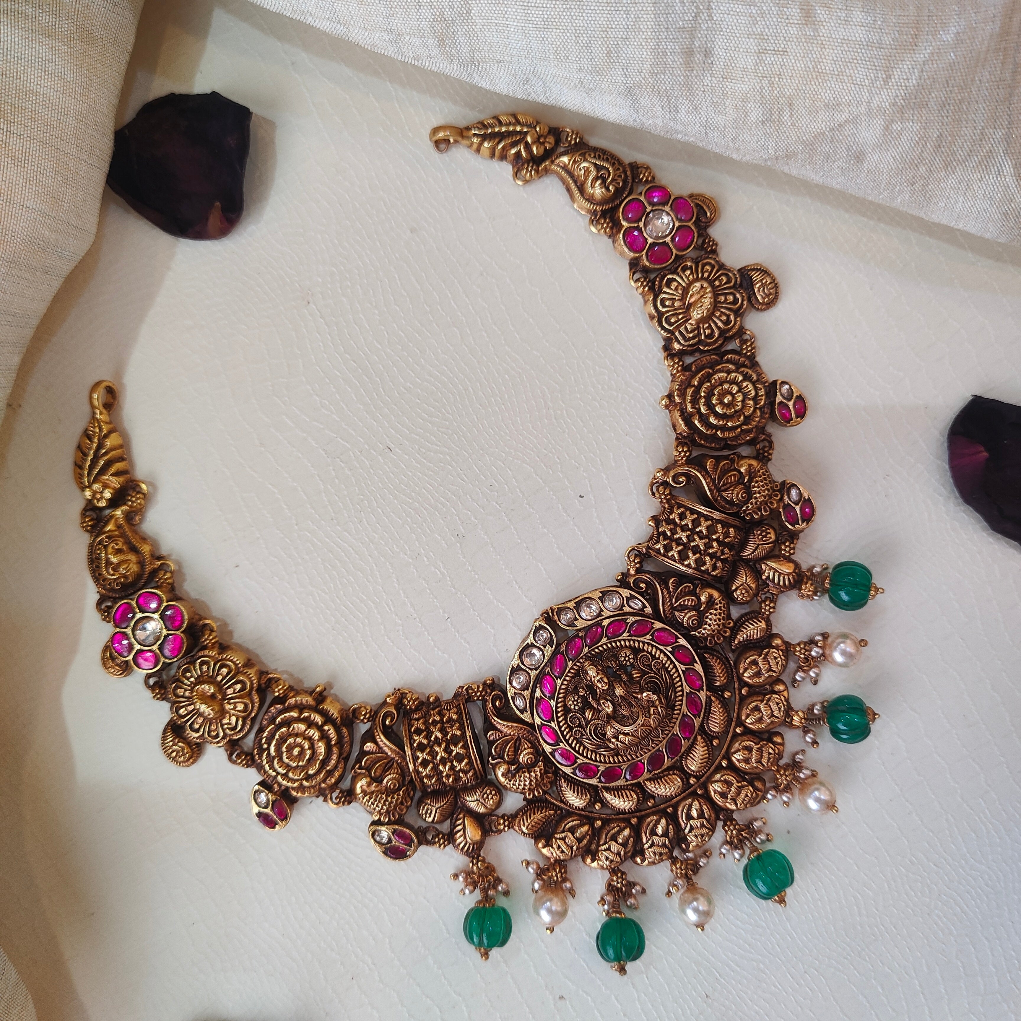 Kamalasana Silver Kundan Nakshi Necklace - 0033