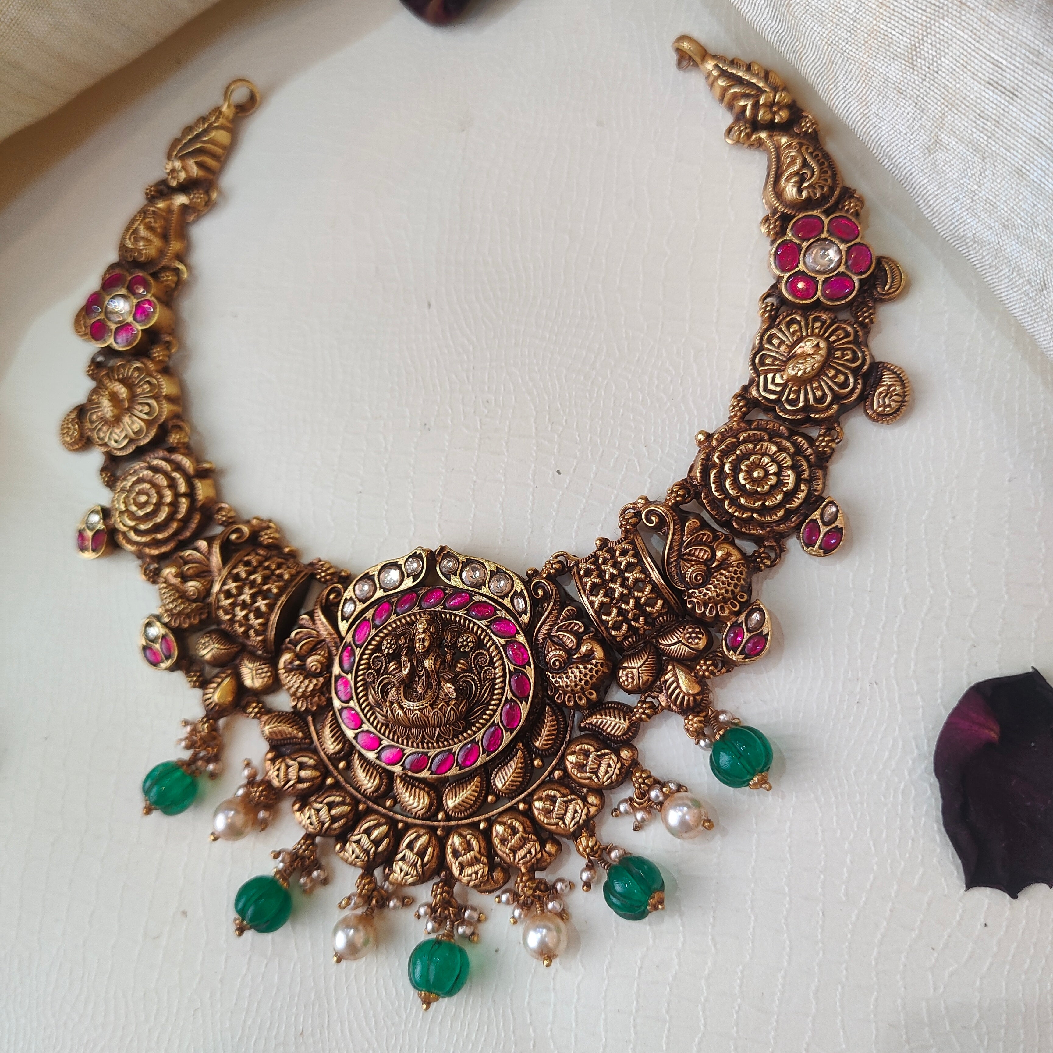 Kamalasana Silver Kundan Nakshi Necklace - 0033