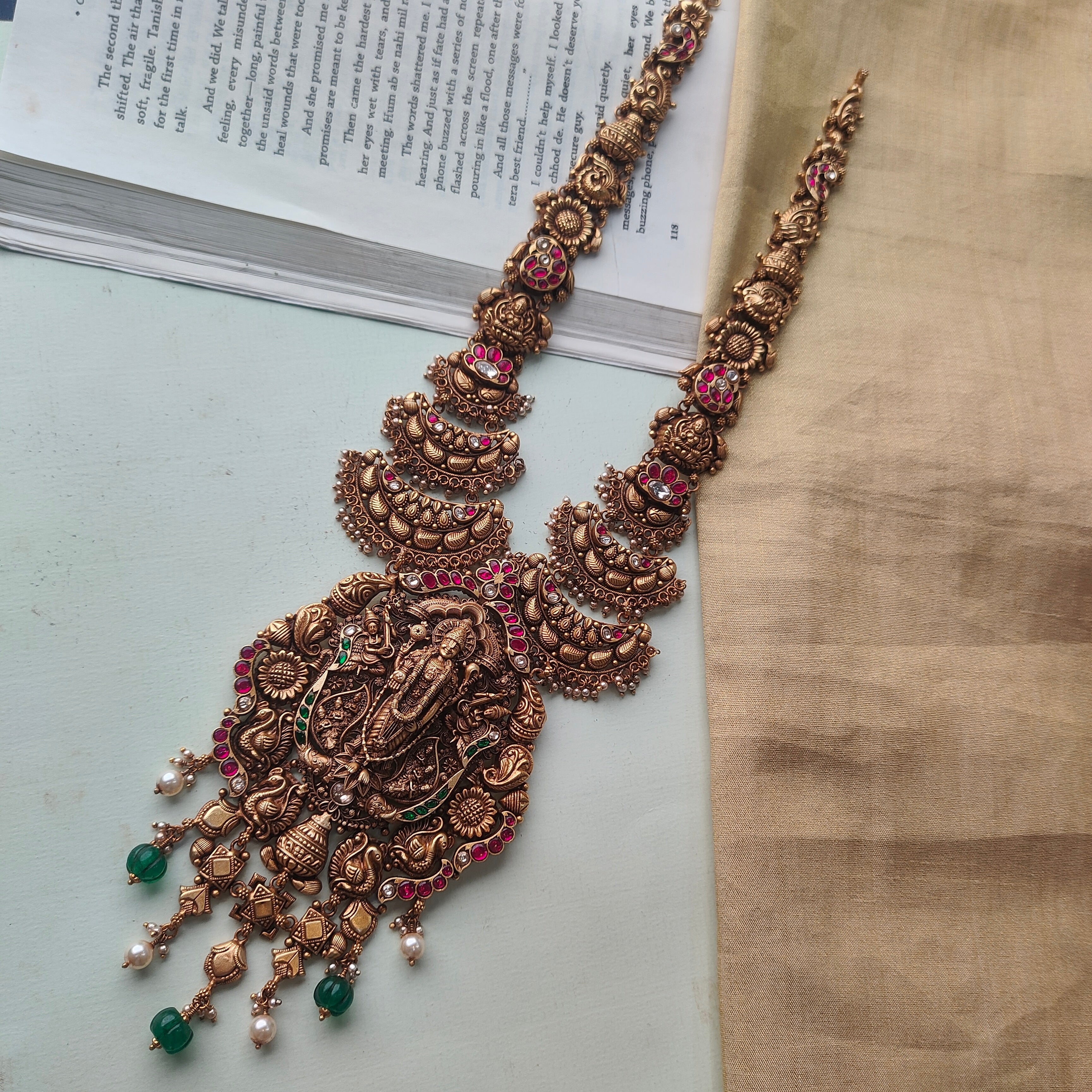 Perumal Silver Nakshi Kundan Haram - 0038