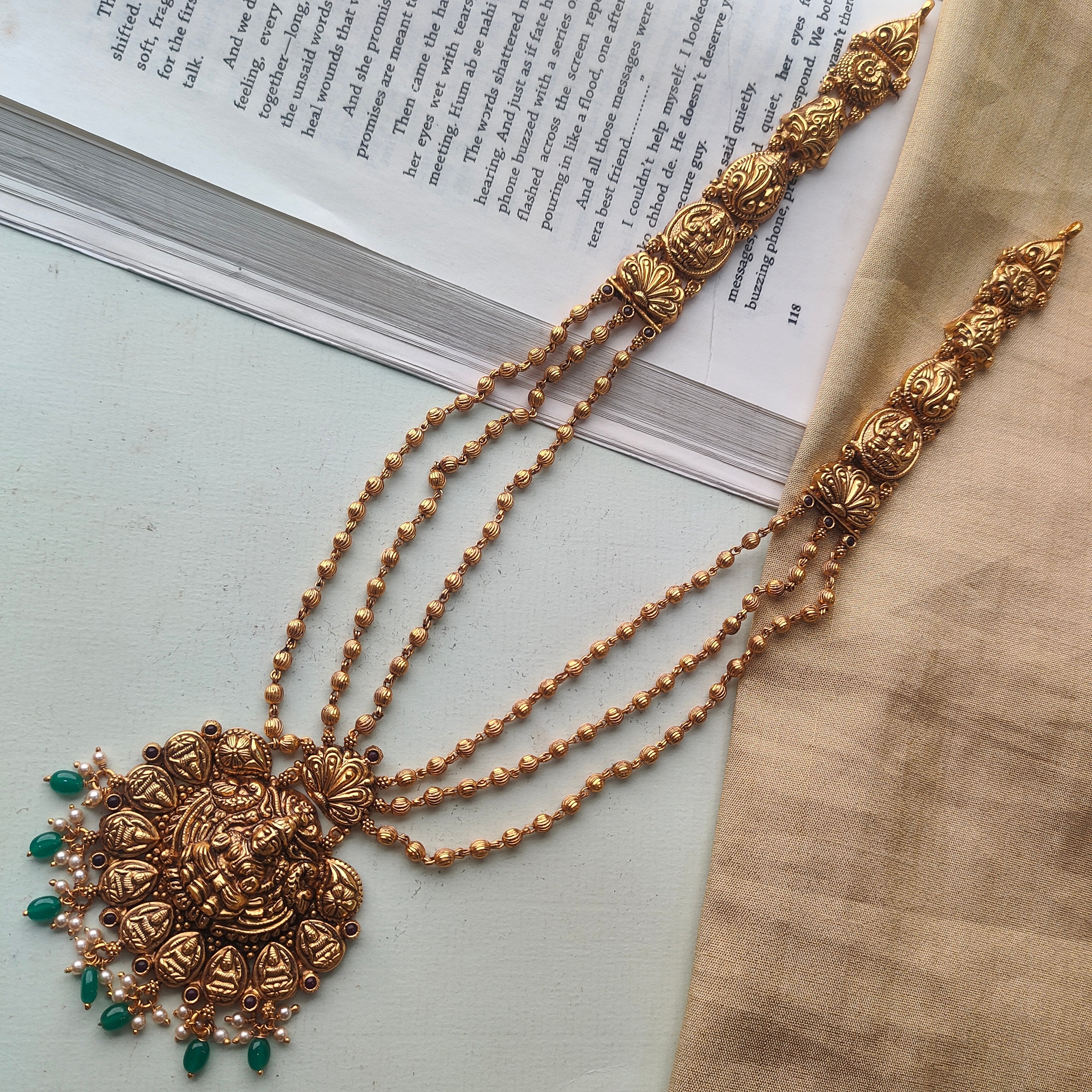 Silver Lakshmi 3 layer Mohan mala - 0040