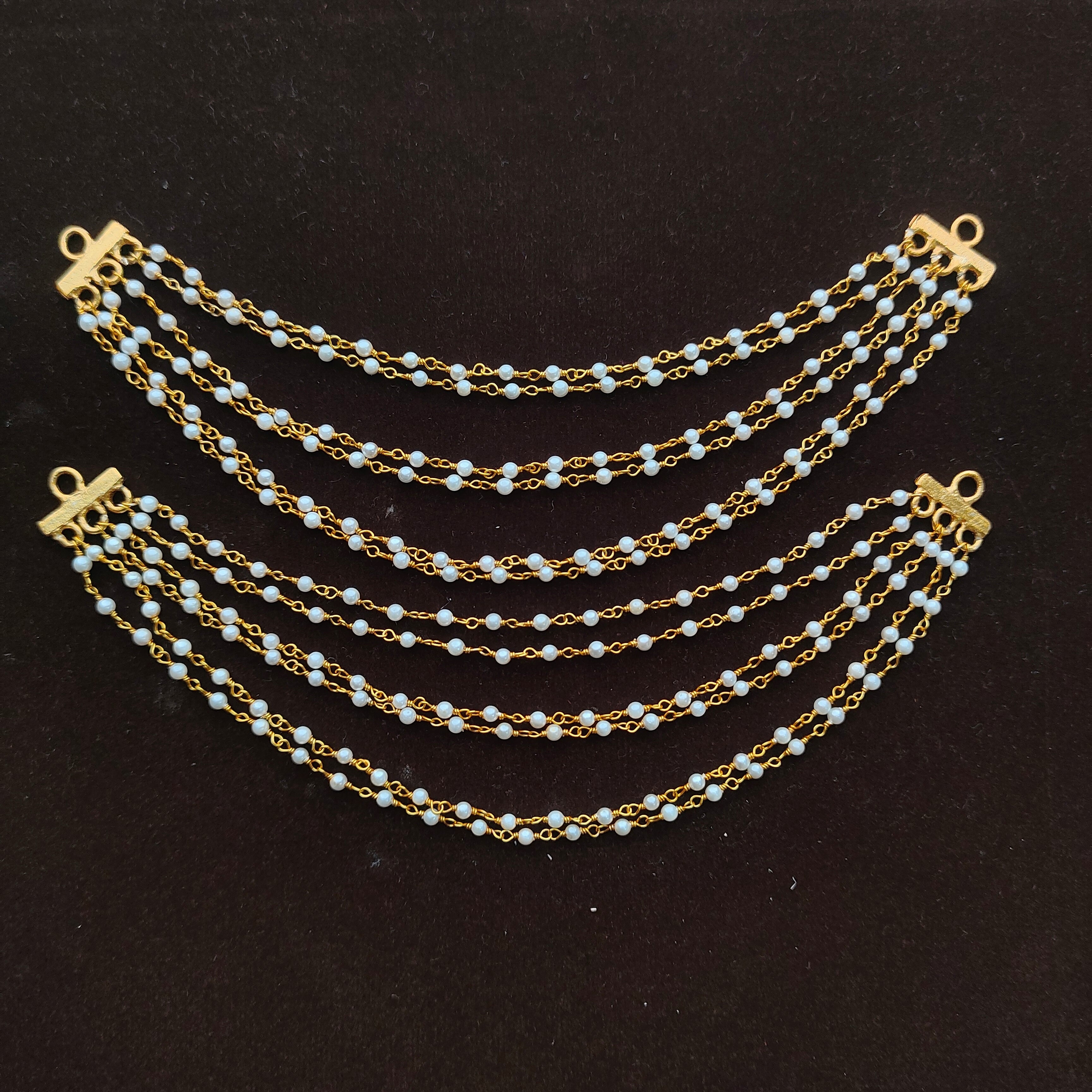 Silver 6 line Pearl Earchain - 0068