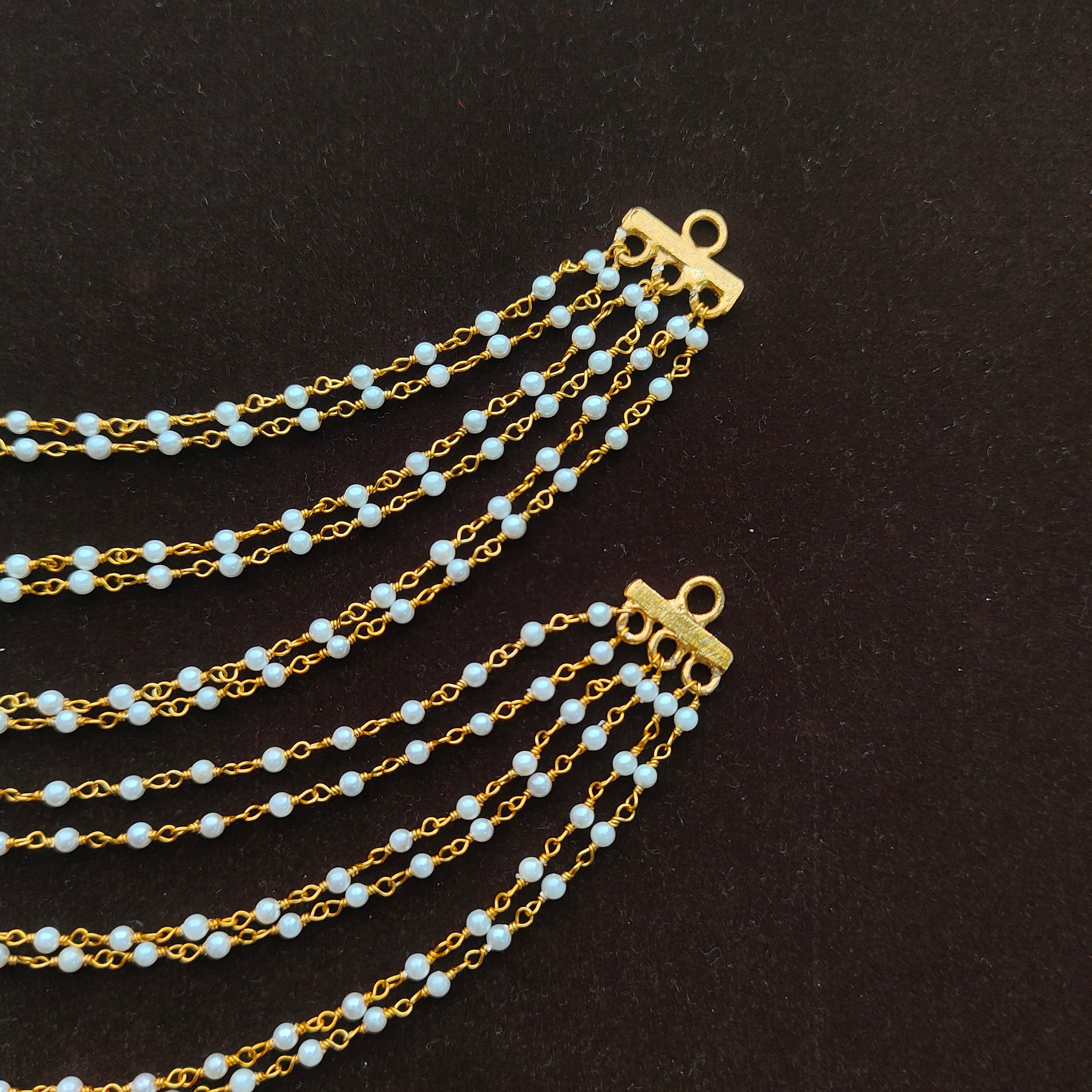 Silver 6 line Pearl Earchain - 0068