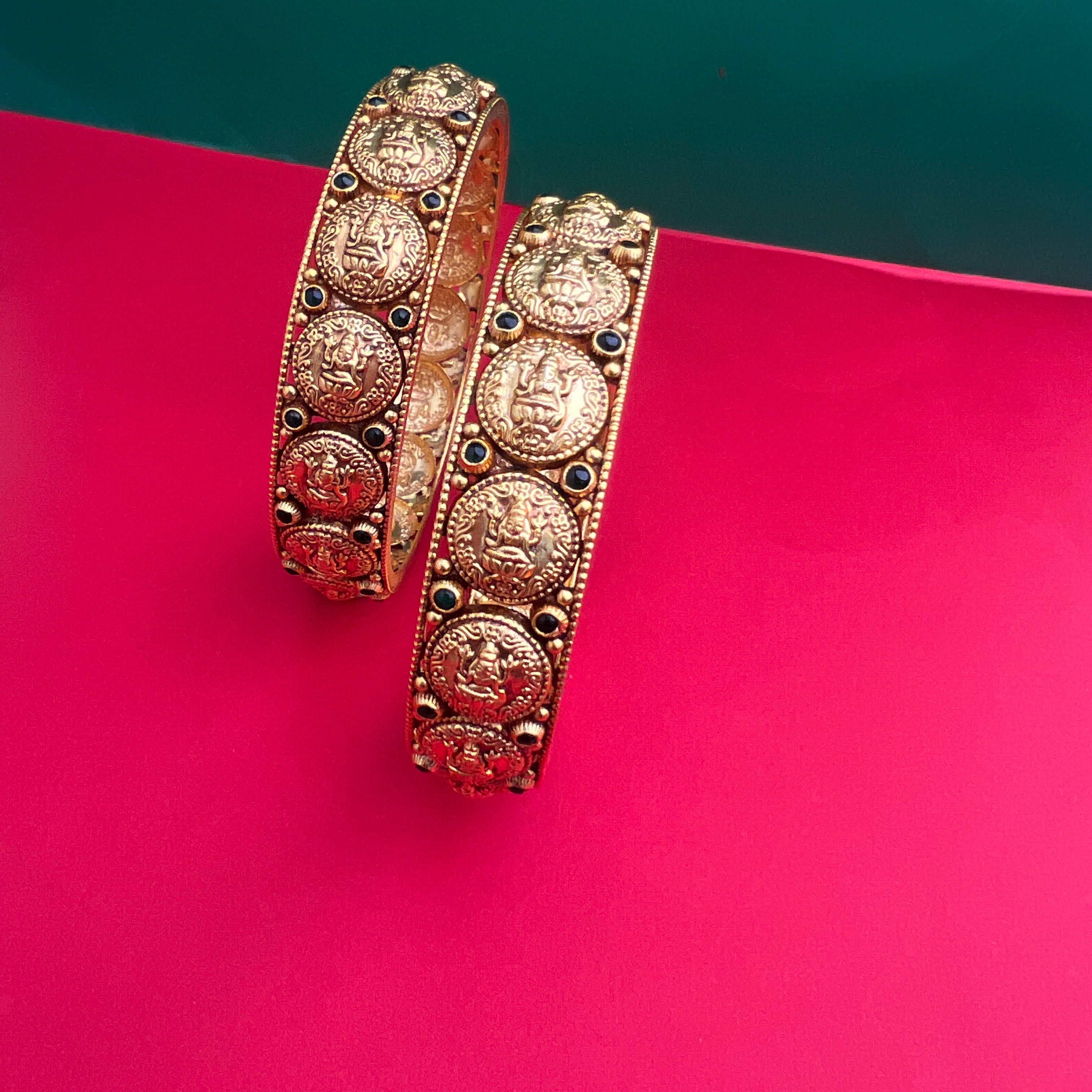 925 Silver Gold Plated Nakshi Bangle-1071